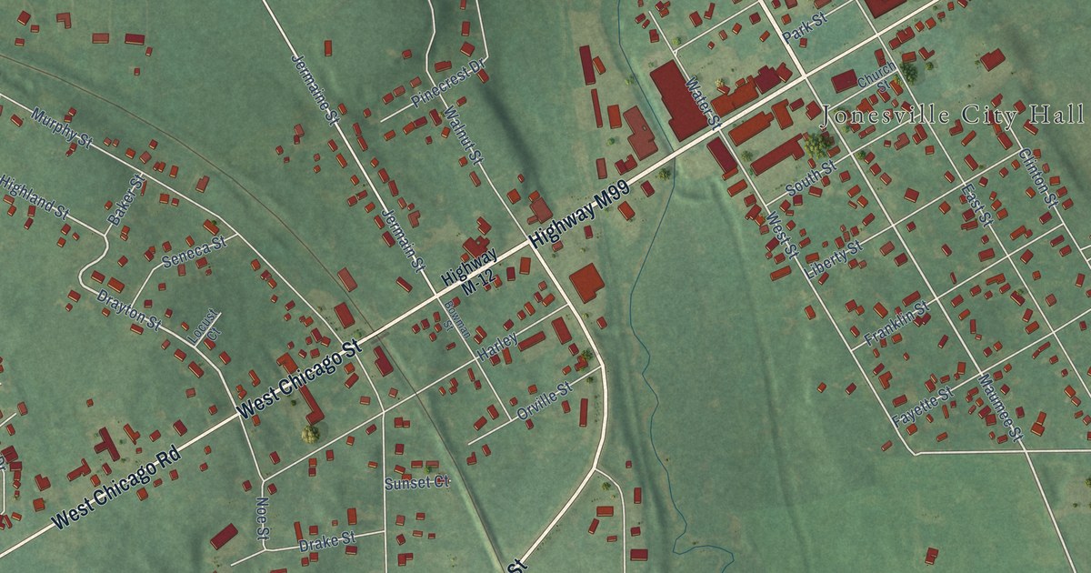 Map of Jonesville, Michigan in 2026