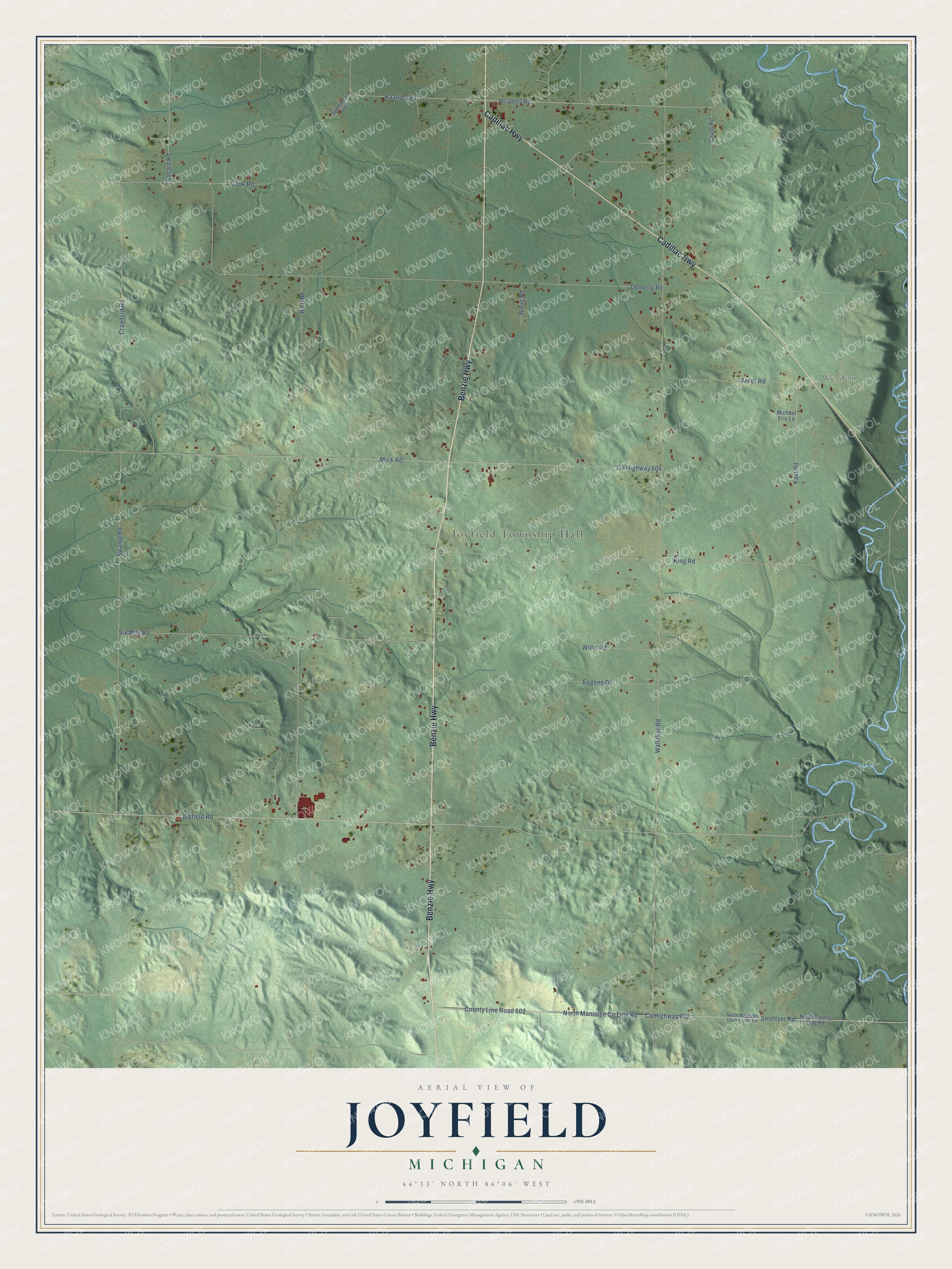 Watermarked full-map preview of Joyfield, Michigan