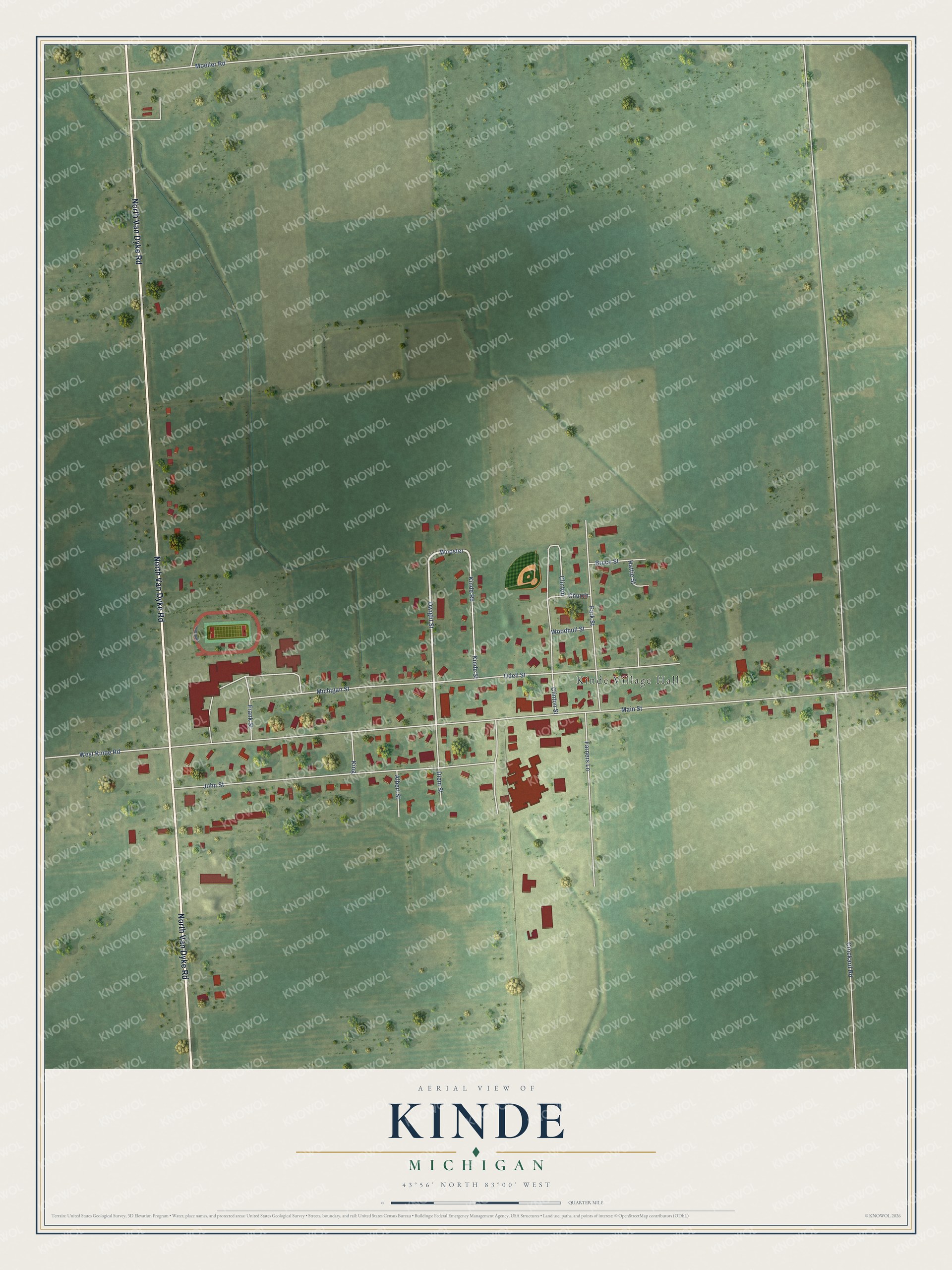 Watermarked full-map preview of Kinde, Michigan