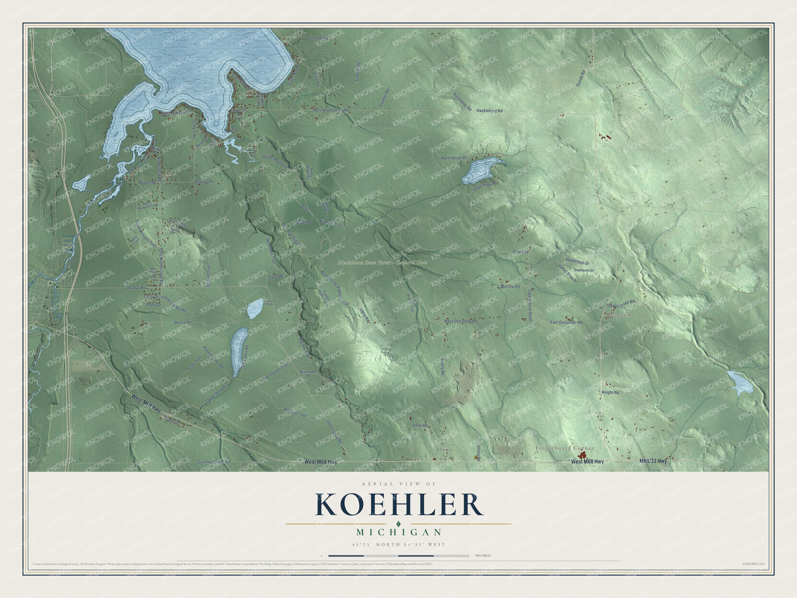 Watermarked full-map preview of Koehler, Michigan