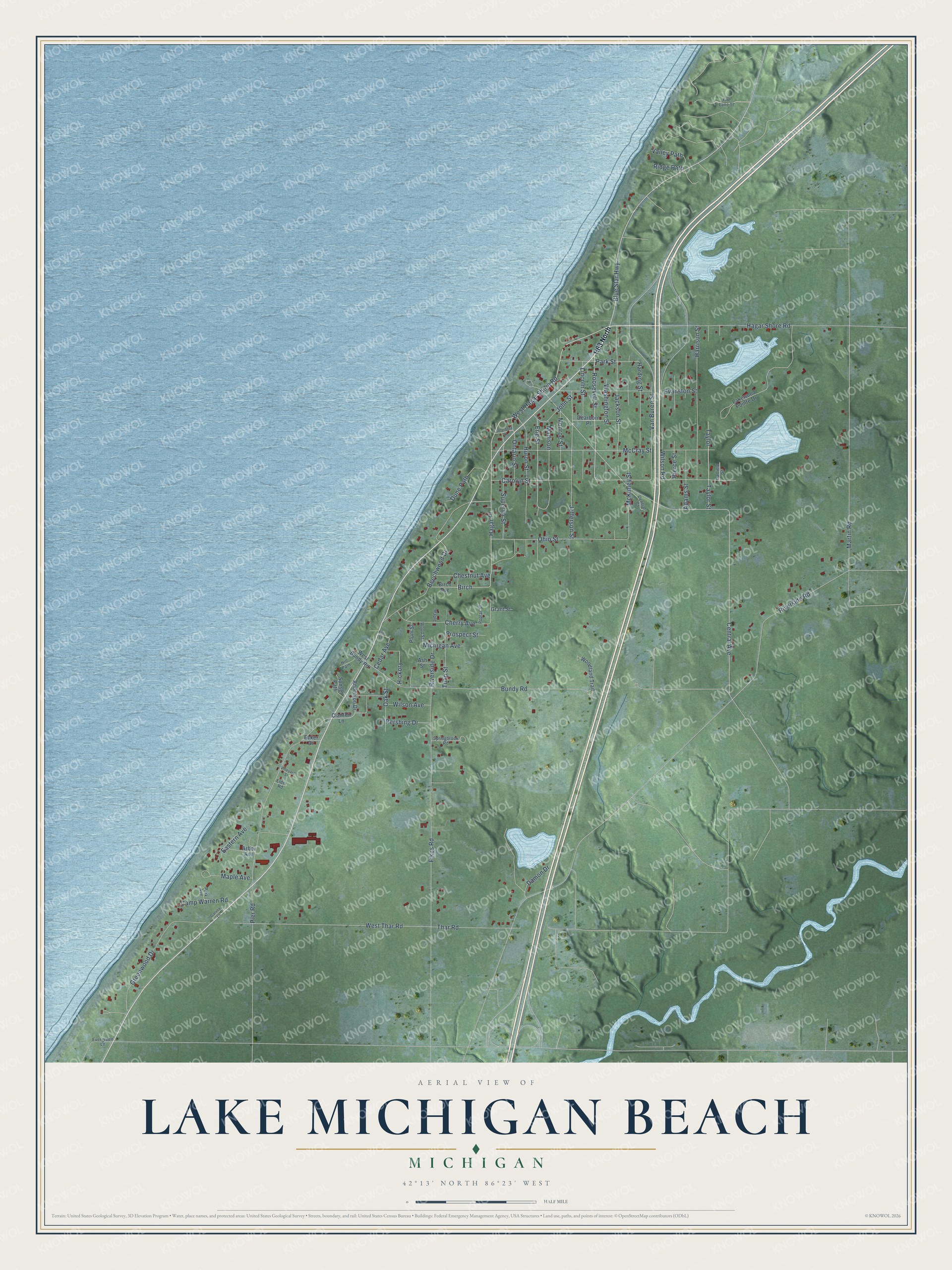 Watermarked full-map preview of Lake Michigan Beach, Michigan