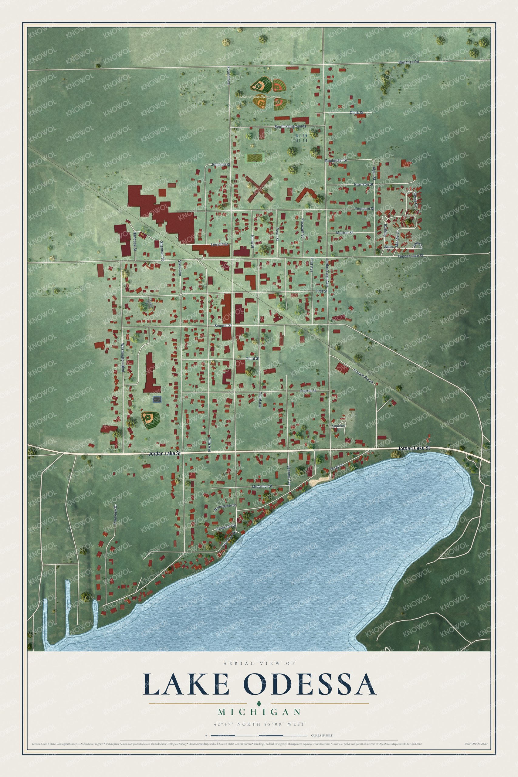 Watermarked full-map preview of Lake Odessa, Michigan