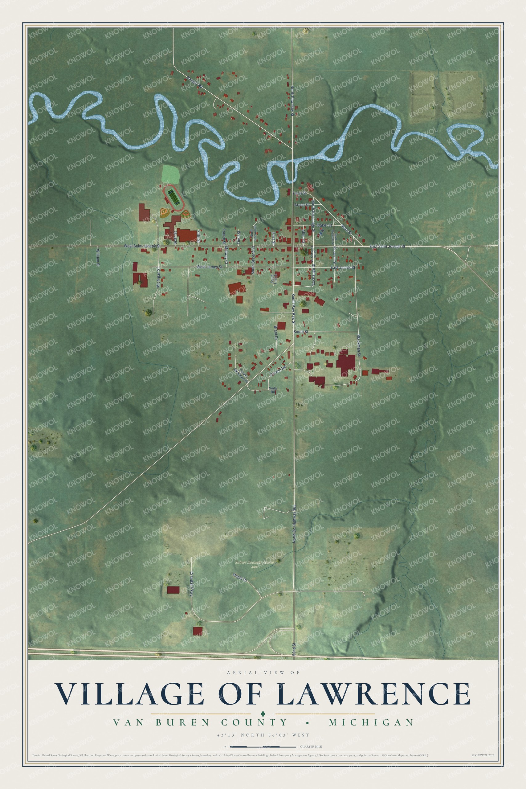 Watermarked full-map preview of Lawrence, Michigan