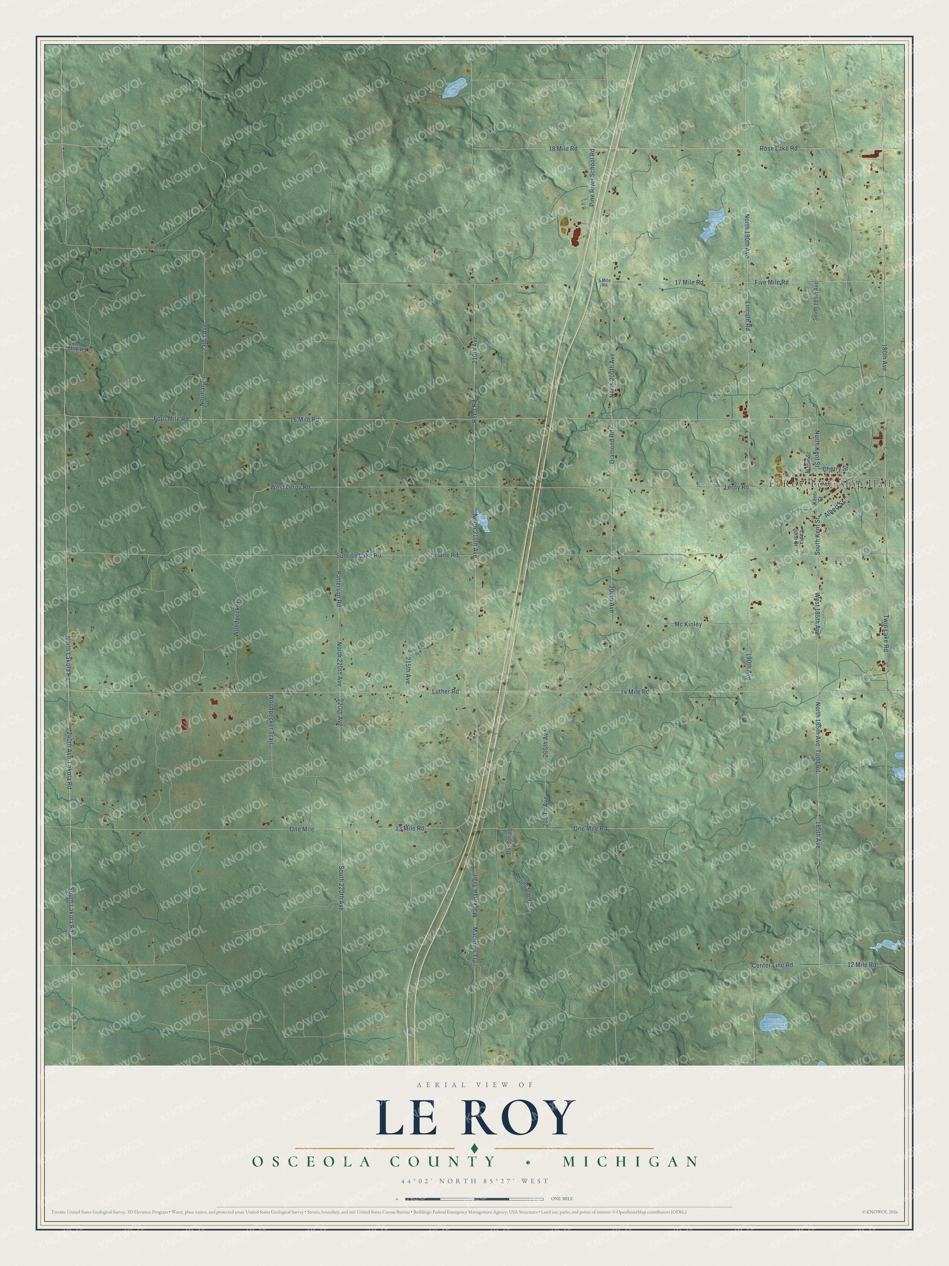 Watermarked full-map preview of Le Roy, Michigan