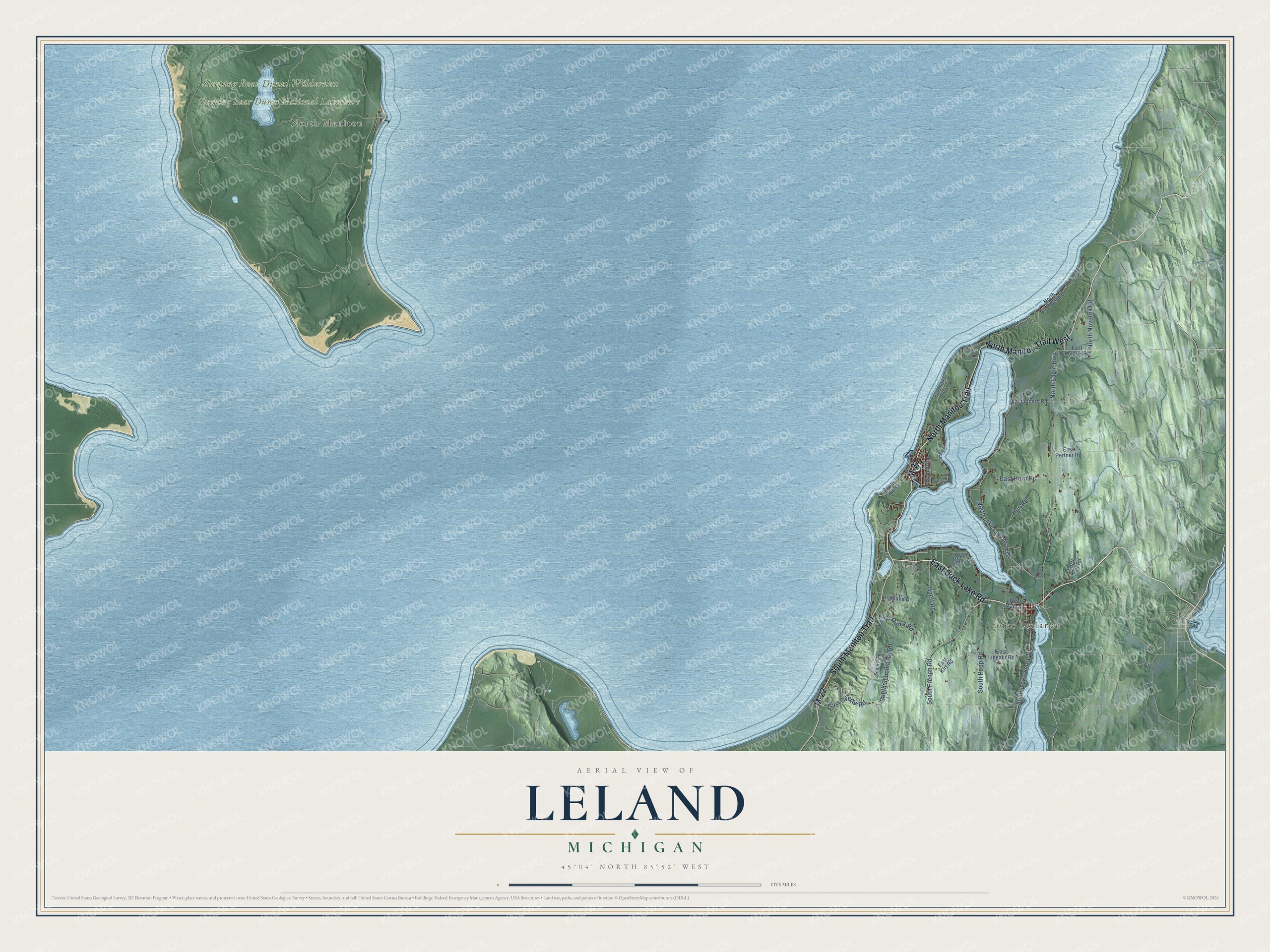 Watermarked full-map preview of Leland, Michigan
