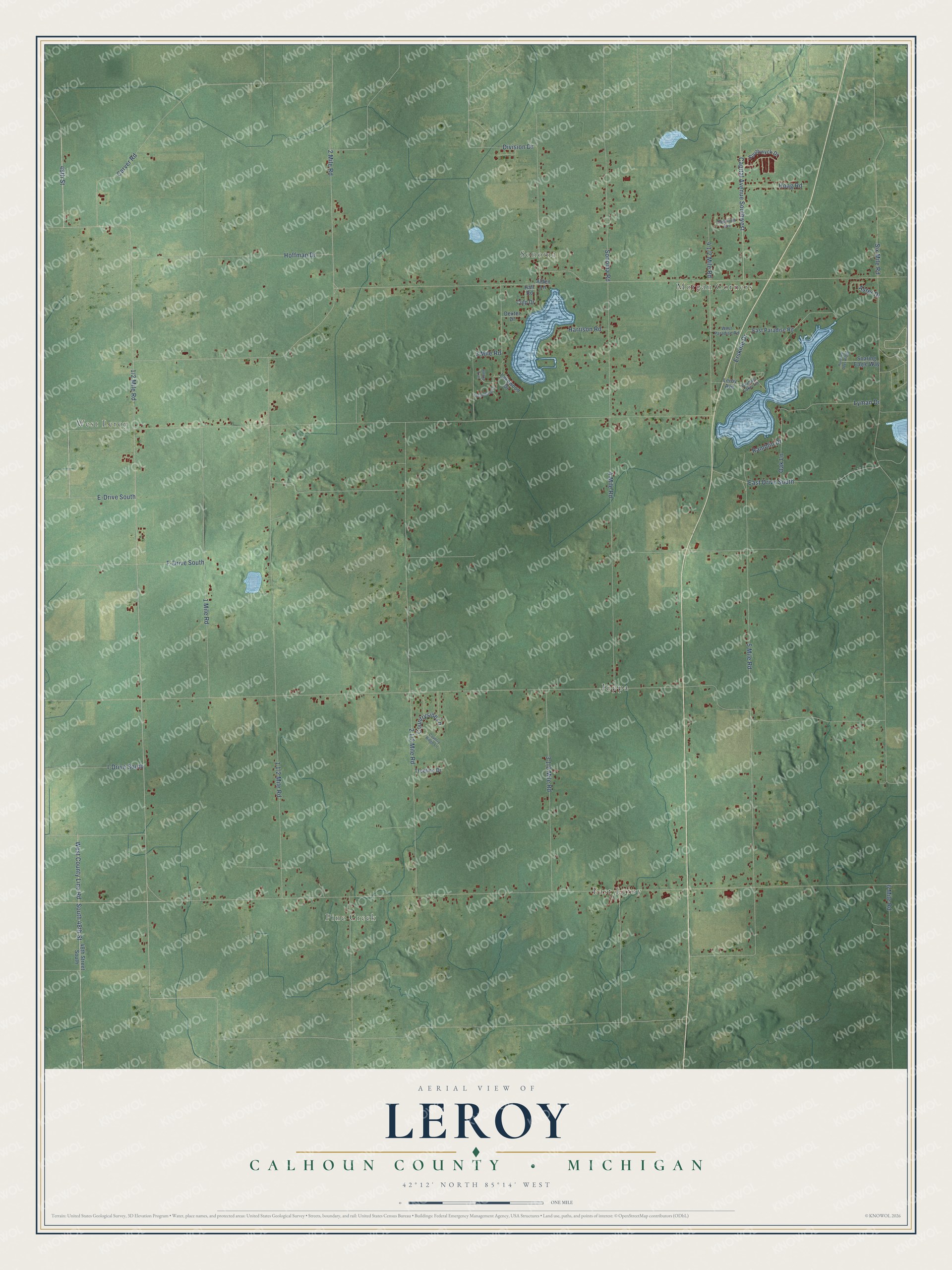 Watermarked full-map preview of Leroy, Michigan