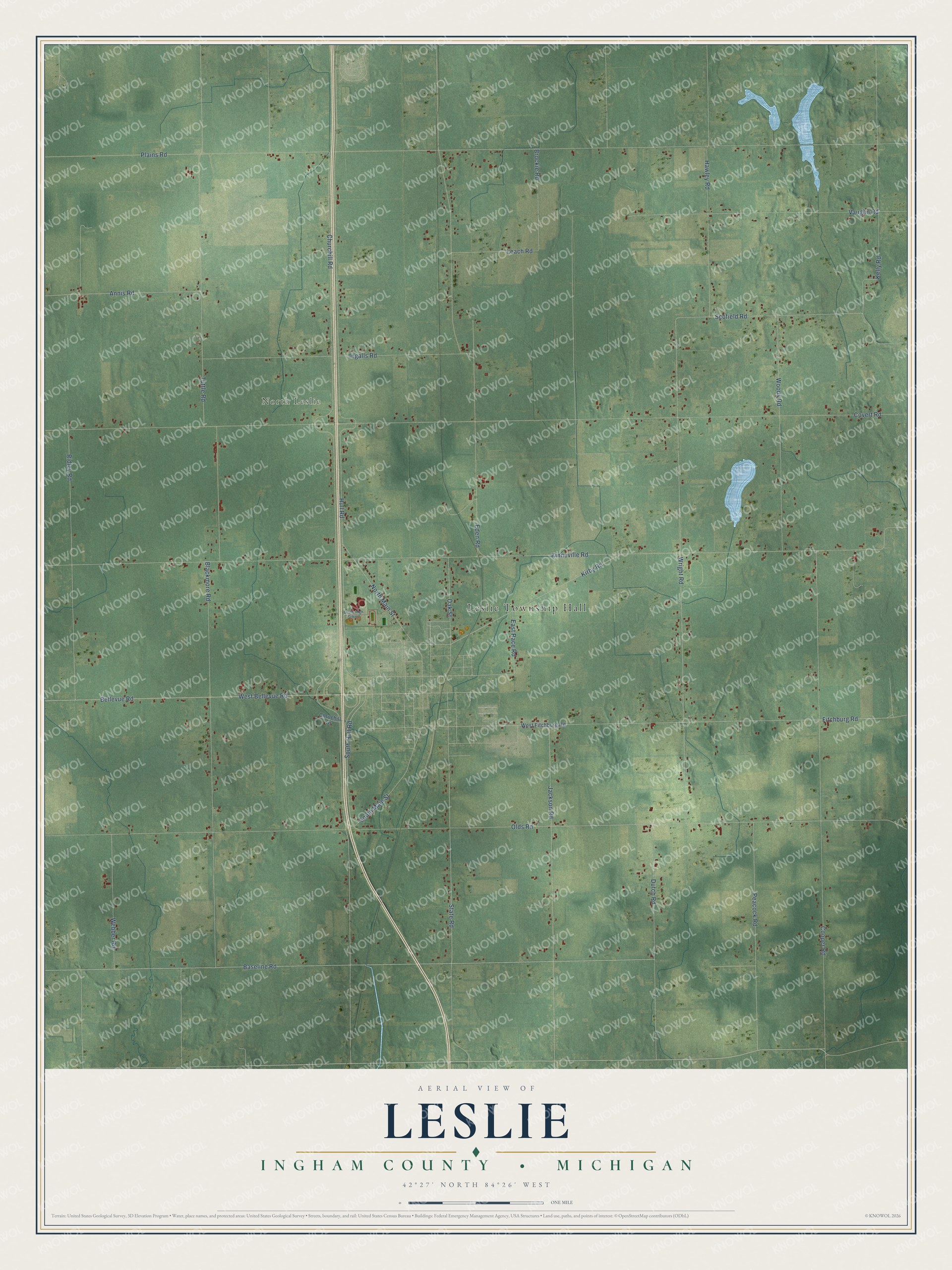 Watermarked full-map preview of Leslie, Michigan