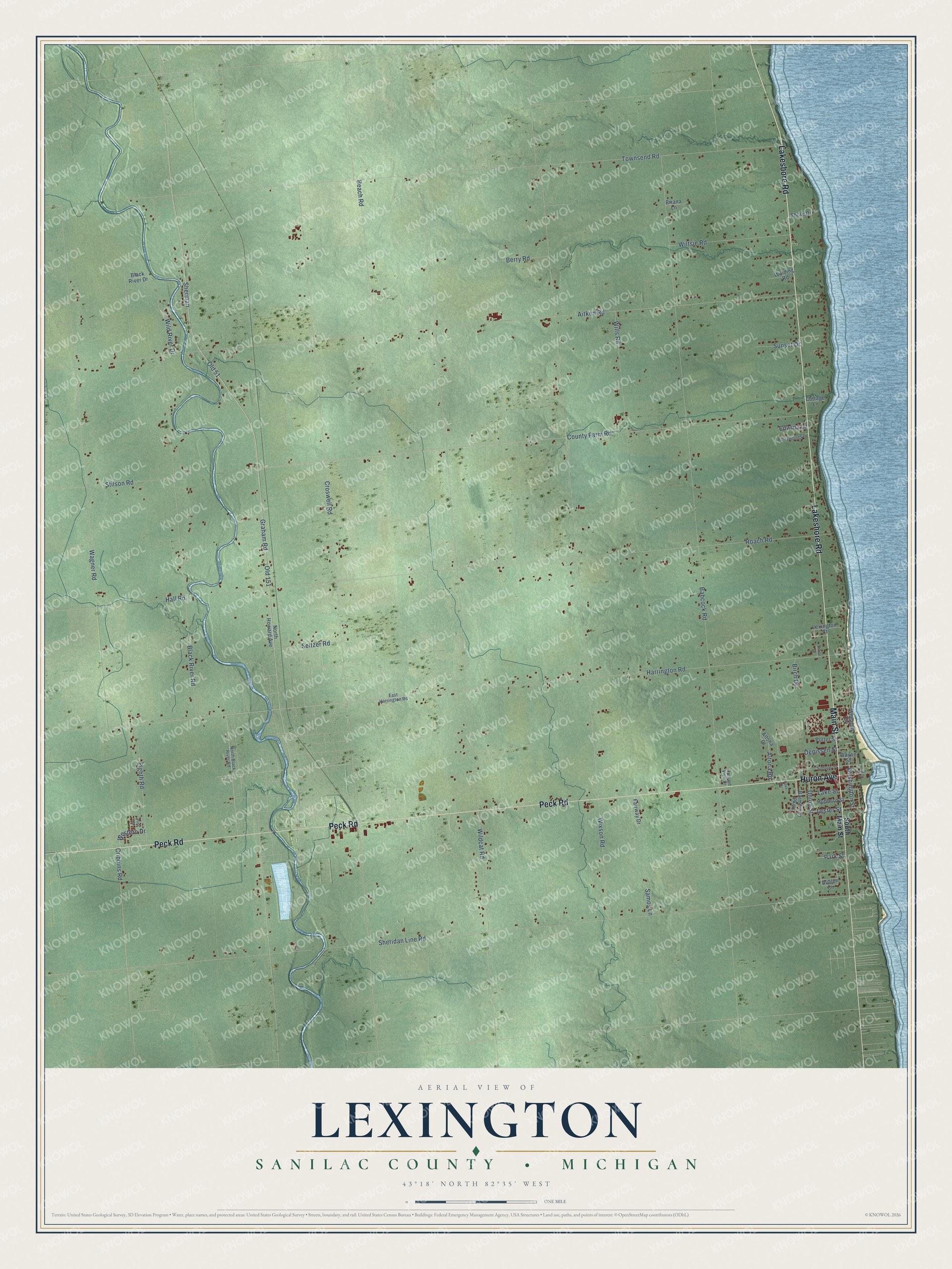 Watermarked full-map preview of Lexington, Michigan