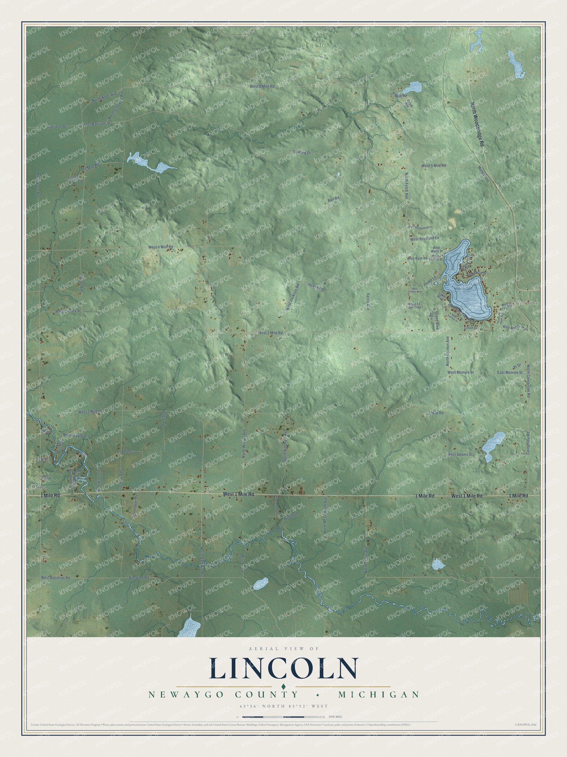 Watermarked full-map preview of Lincoln, Michigan