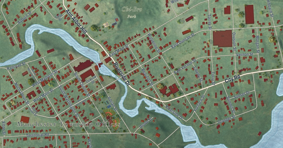 Map of Manchester City, Michigan in 2026