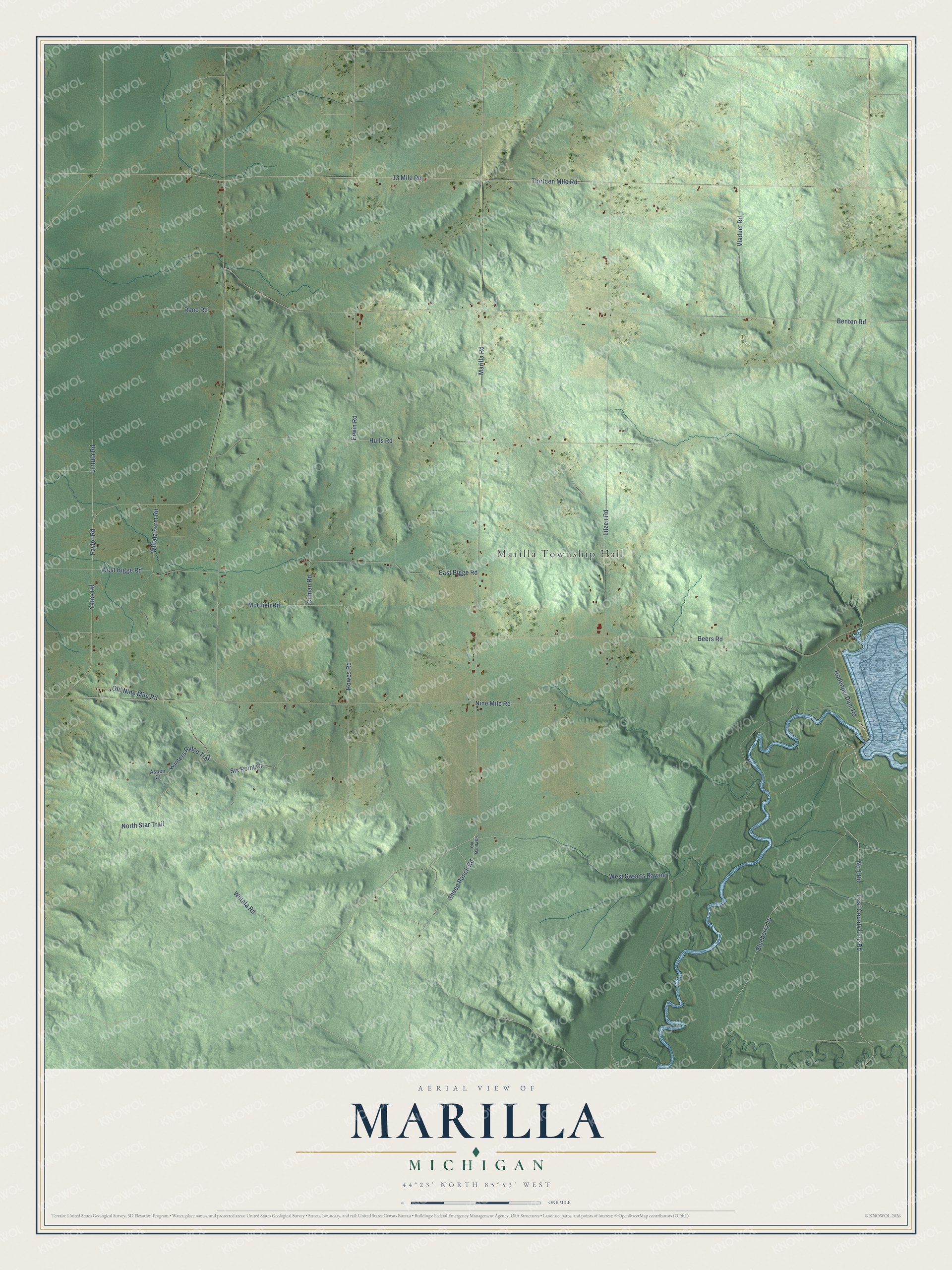Watermarked full-map preview of Marilla, Michigan