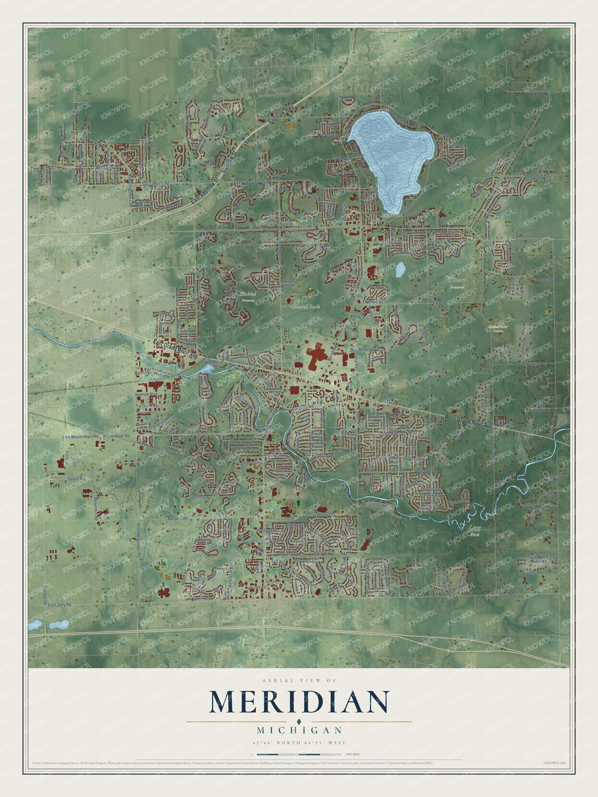 Watermarked full-map preview of Meridian, Michigan