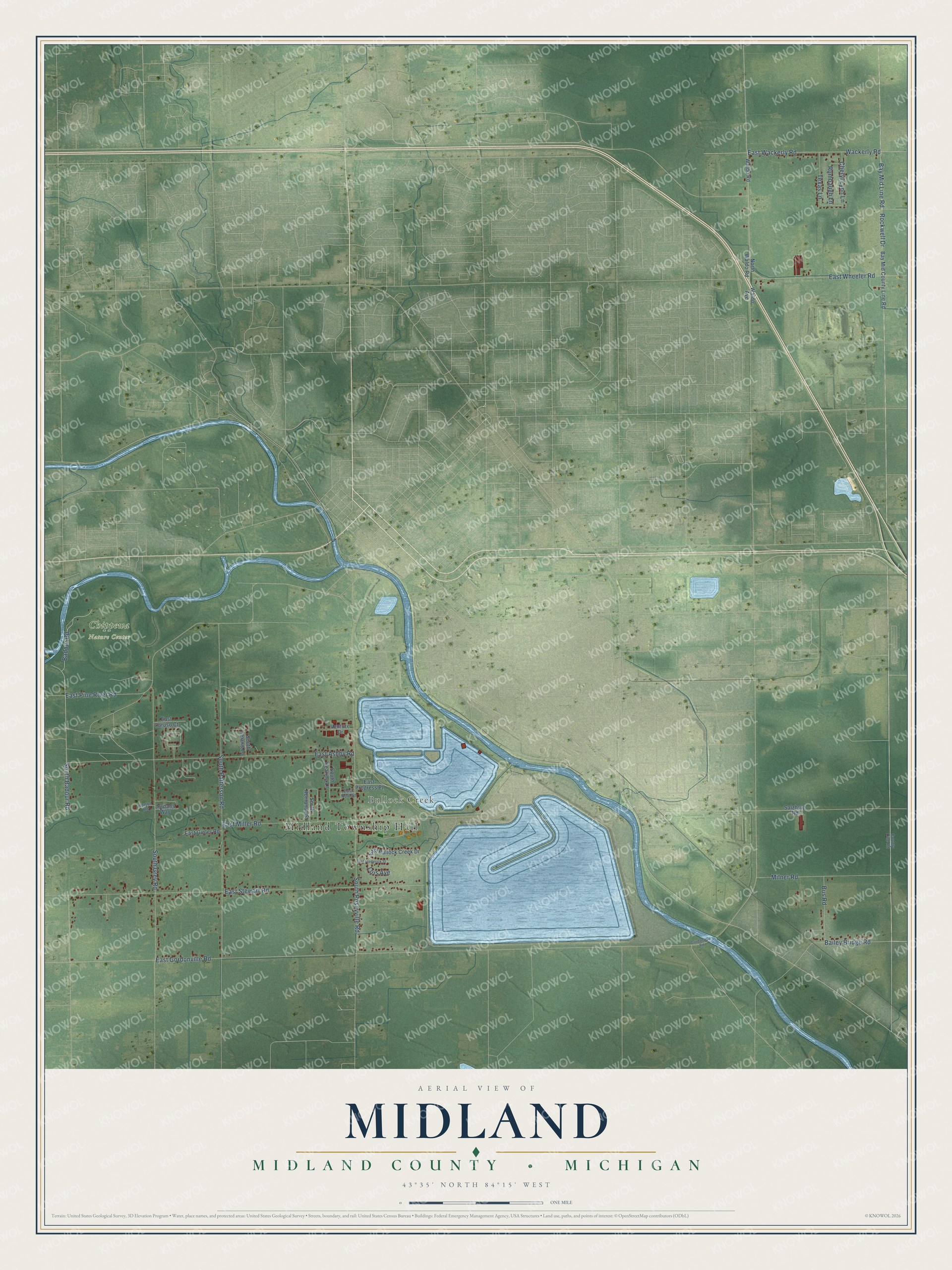 Watermarked full-map preview of Midland, Michigan