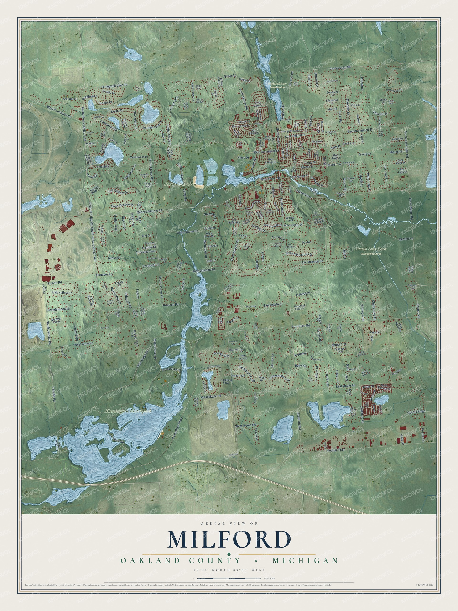 Watermarked full-map preview of Milford, Michigan