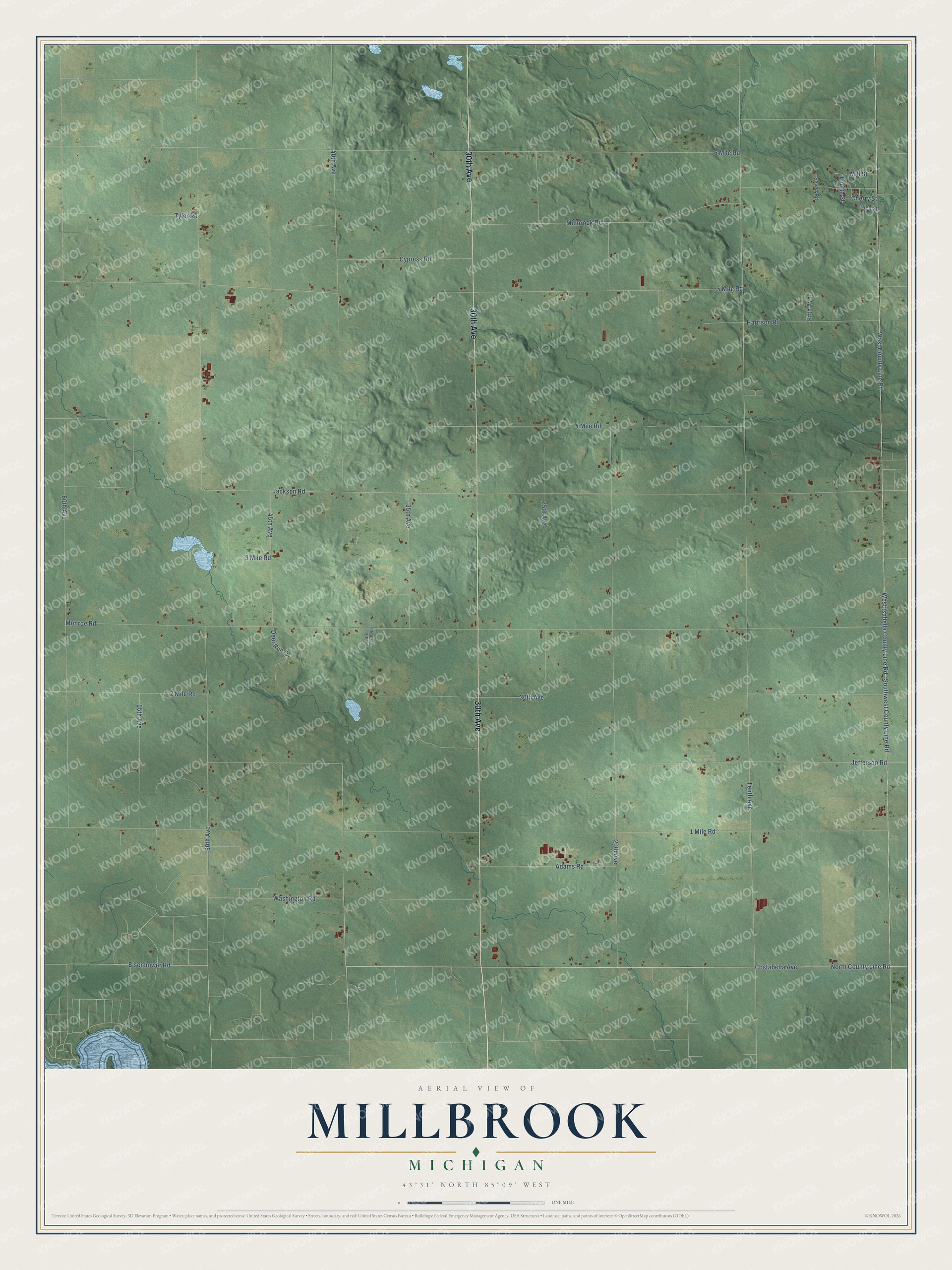 Watermarked full-map preview of Millbrook, Michigan
