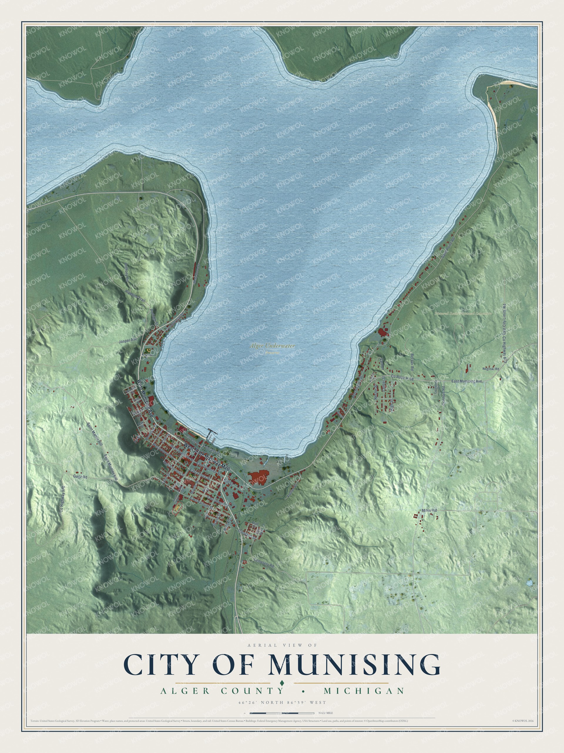 Watermarked full-map preview of Munising, Michigan