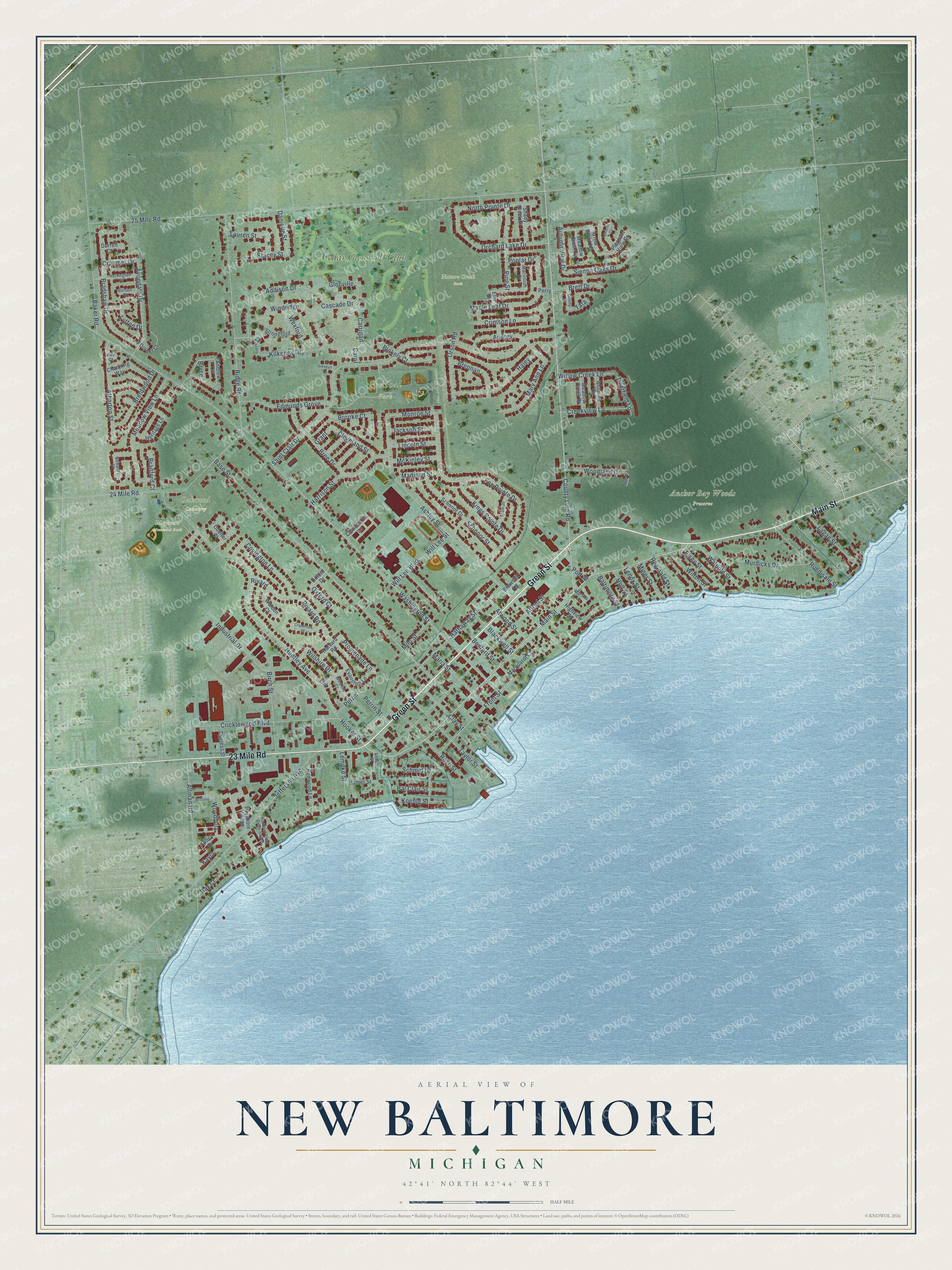 Watermarked full-map preview of New Baltimore, Michigan