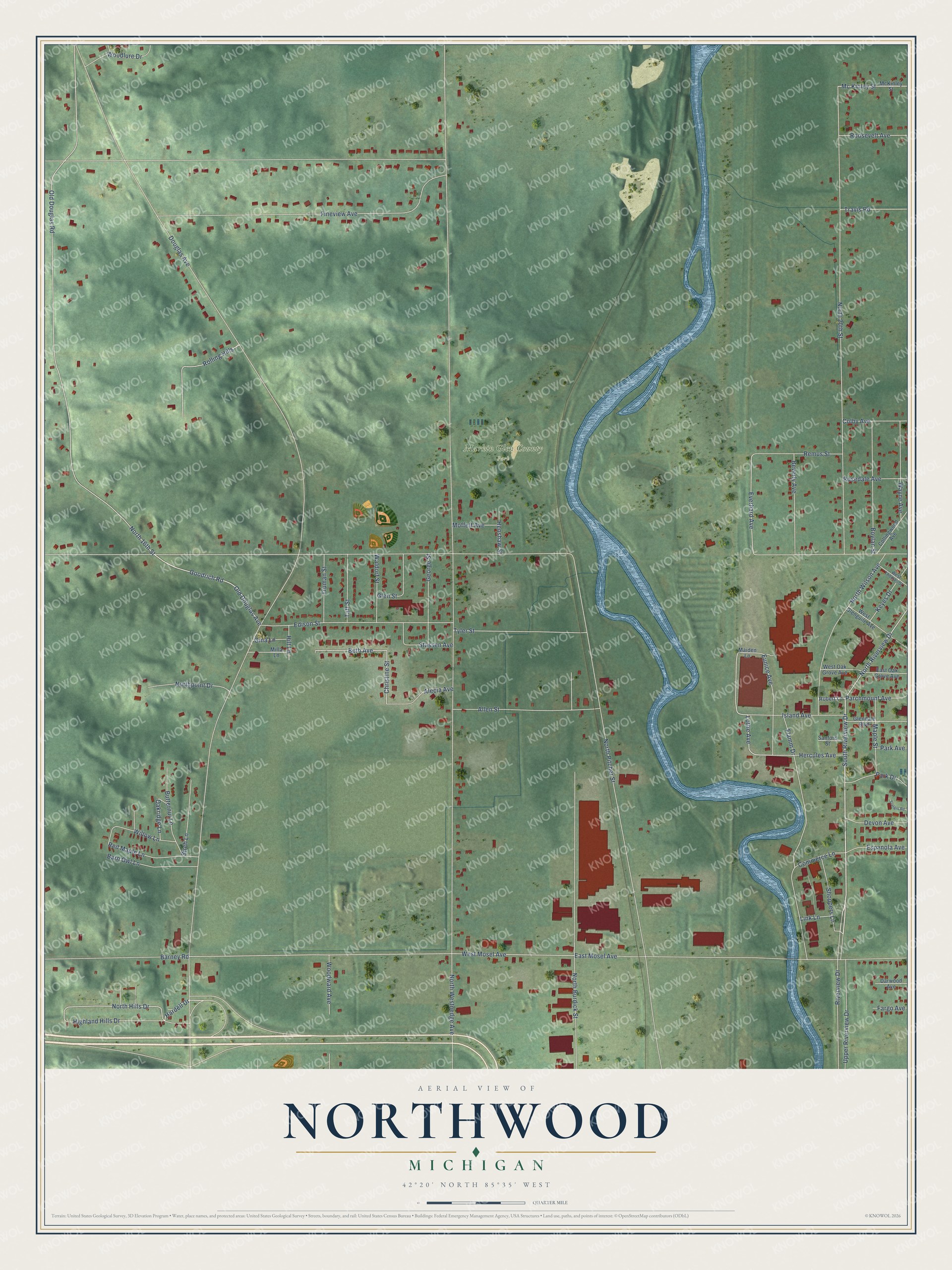 Watermarked full-map preview of Northwood, Michigan