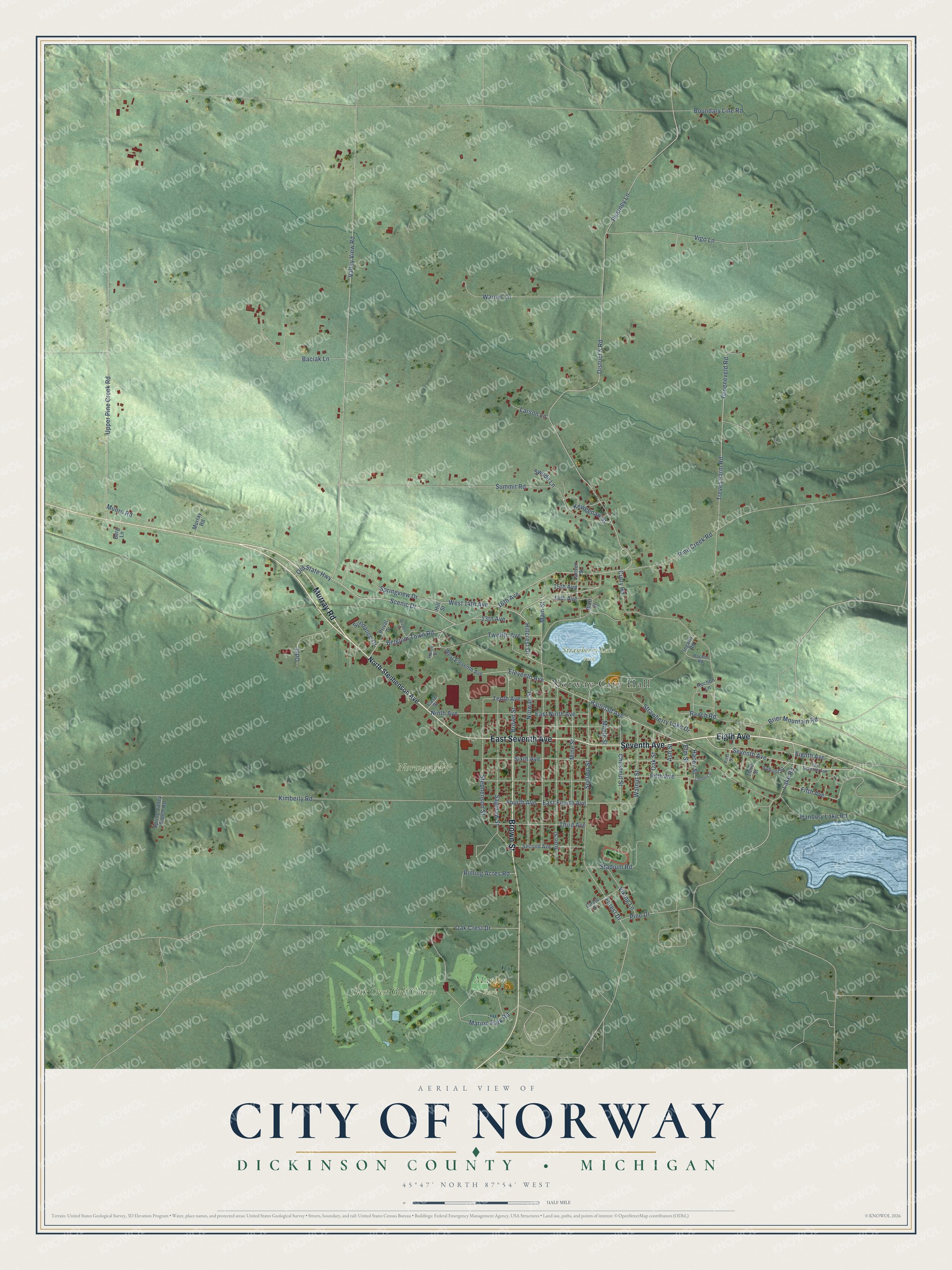 Watermarked full-map preview of Norway, Michigan