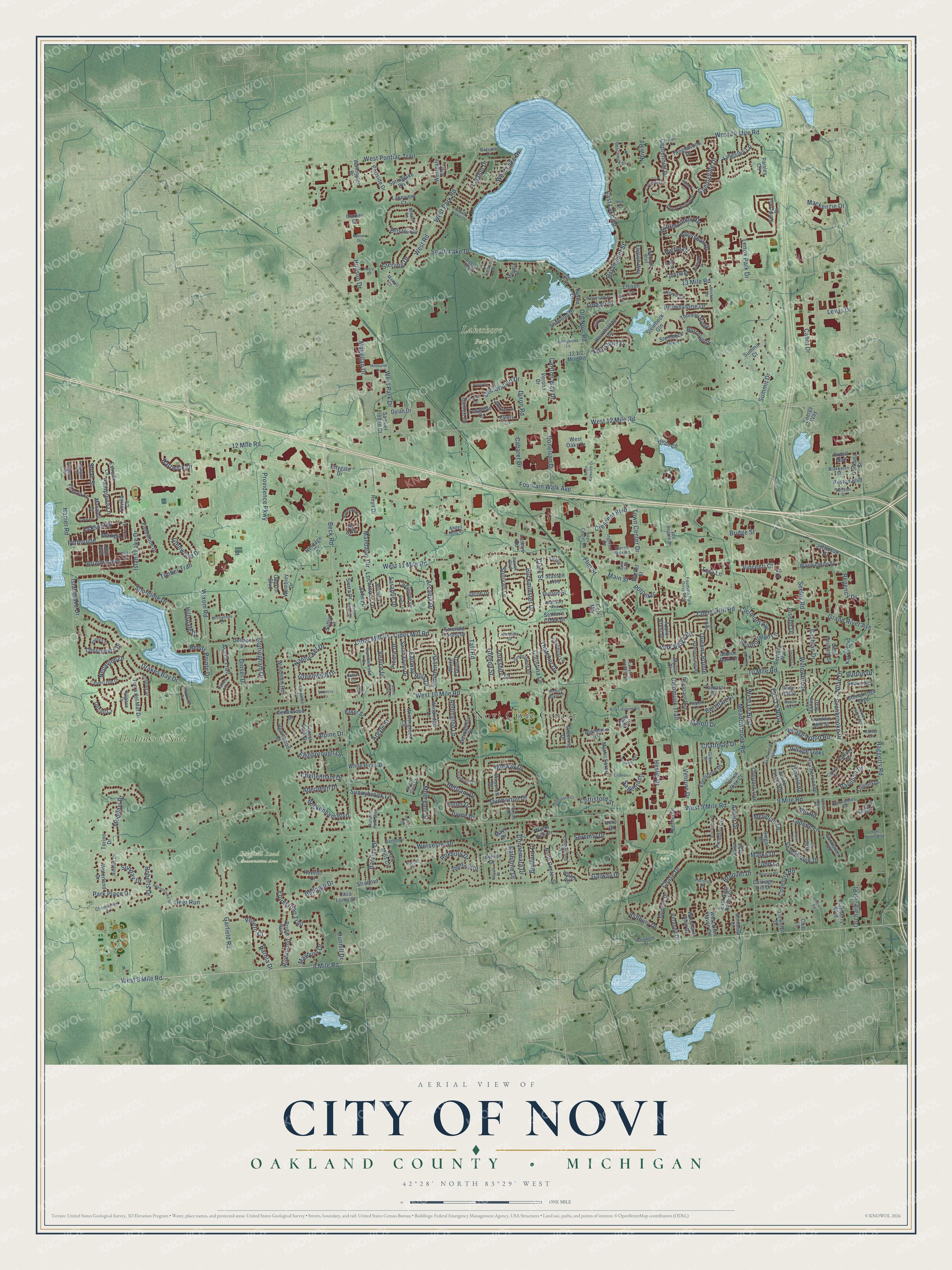 Watermarked full-map preview of Novi, Michigan