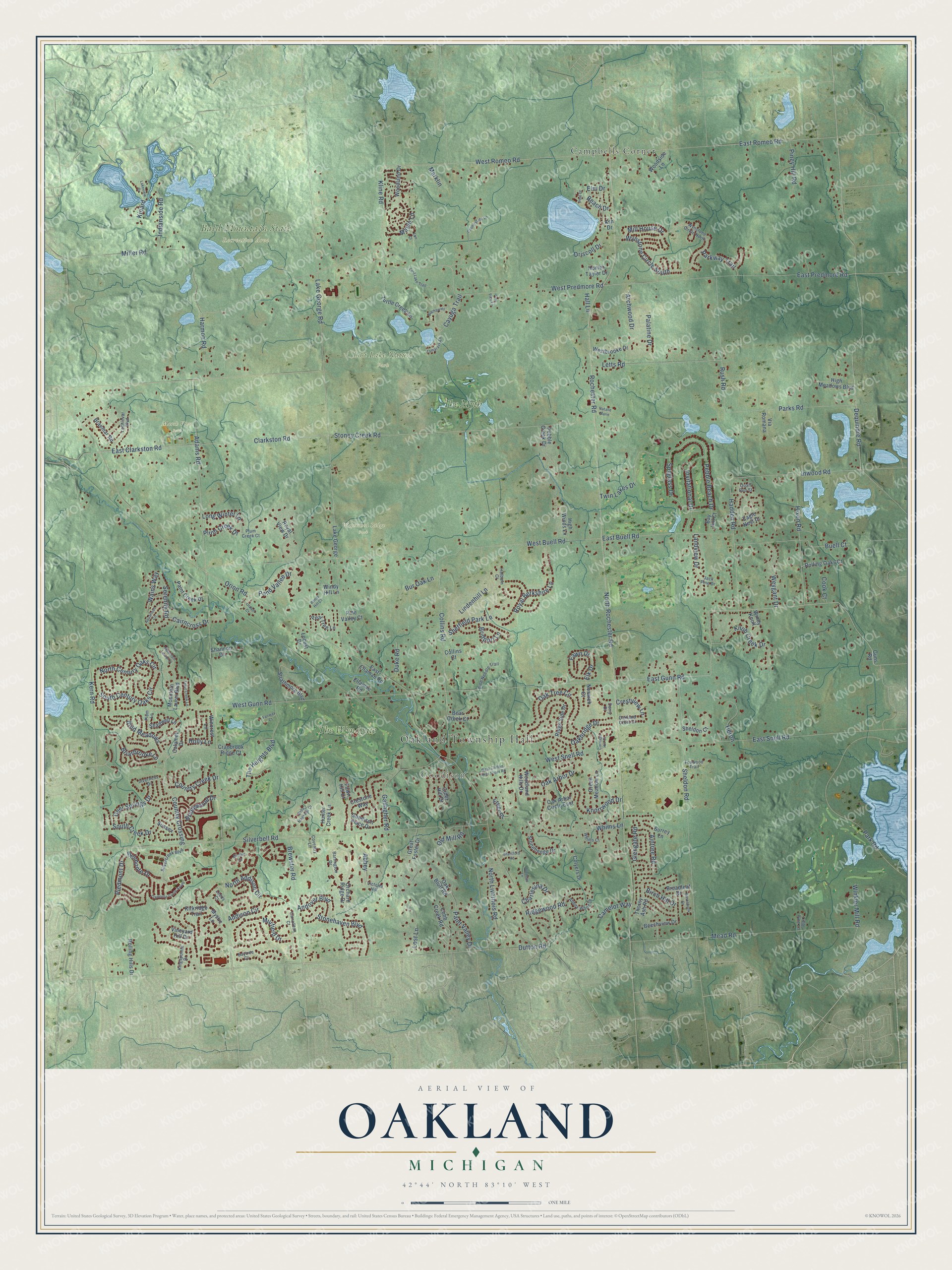 Watermarked full-map preview of Oakland, Michigan
