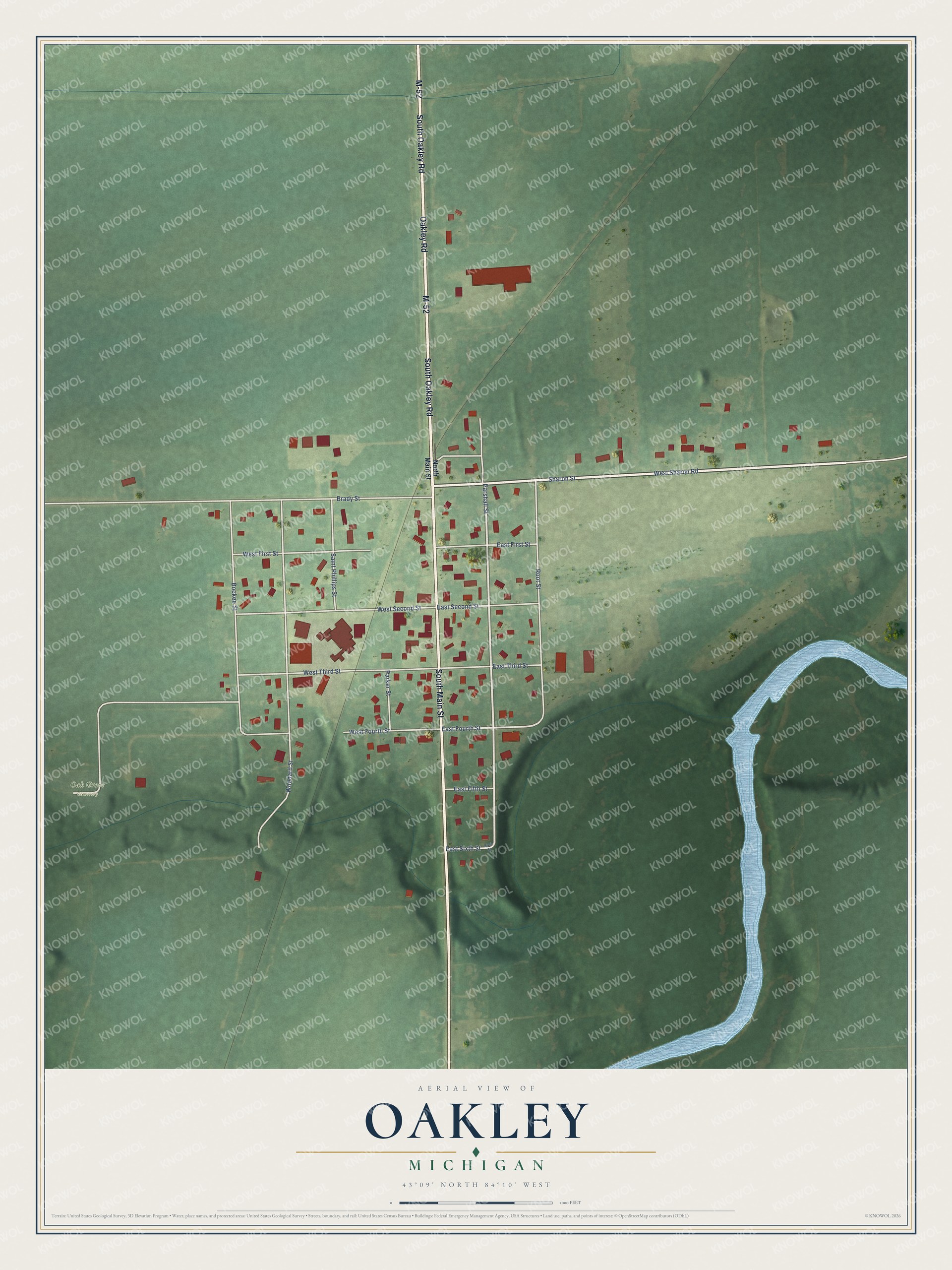 Watermarked full-map preview of Oakley, Michigan