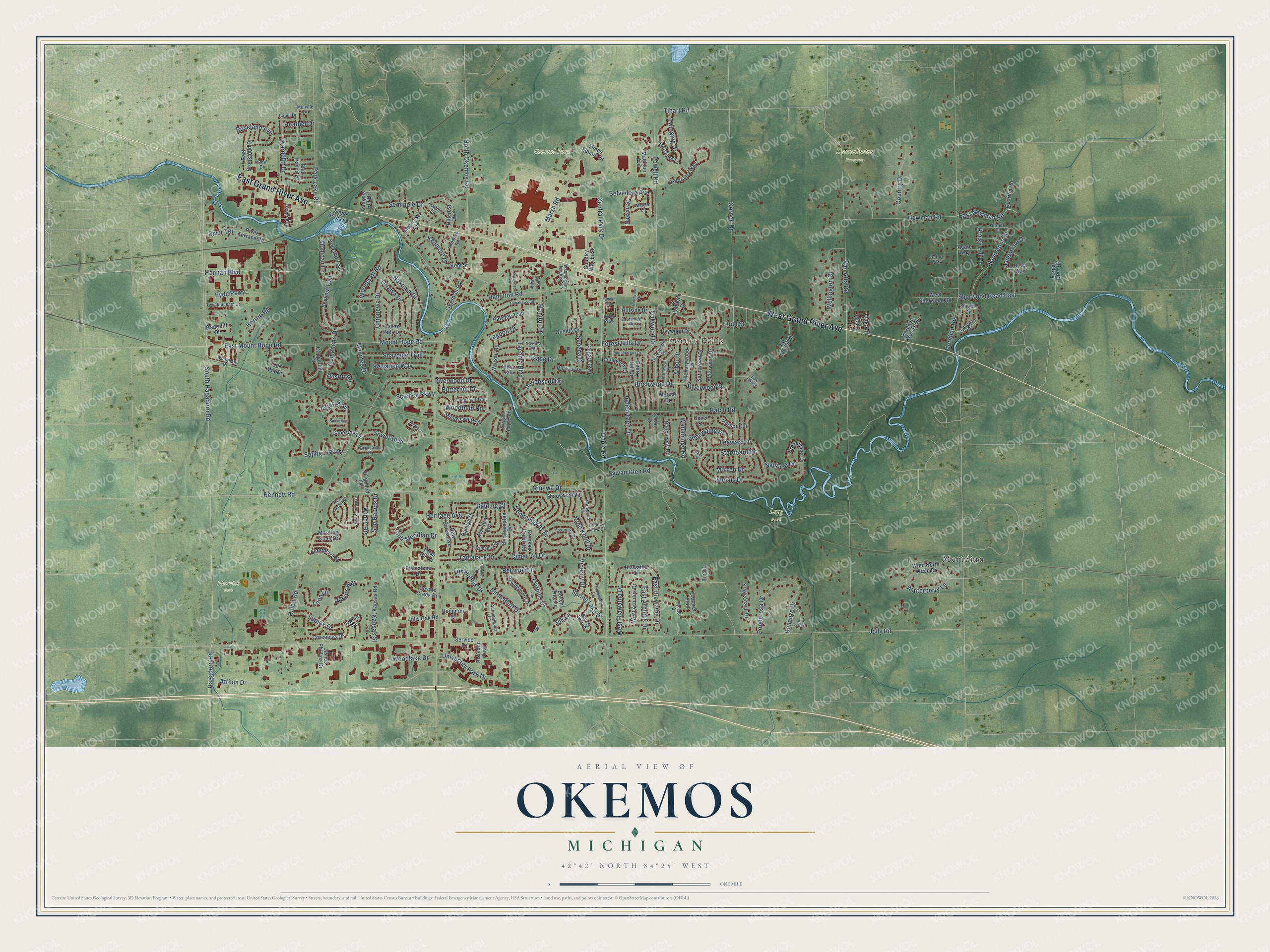 Watermarked full-map preview of Okemos, Michigan