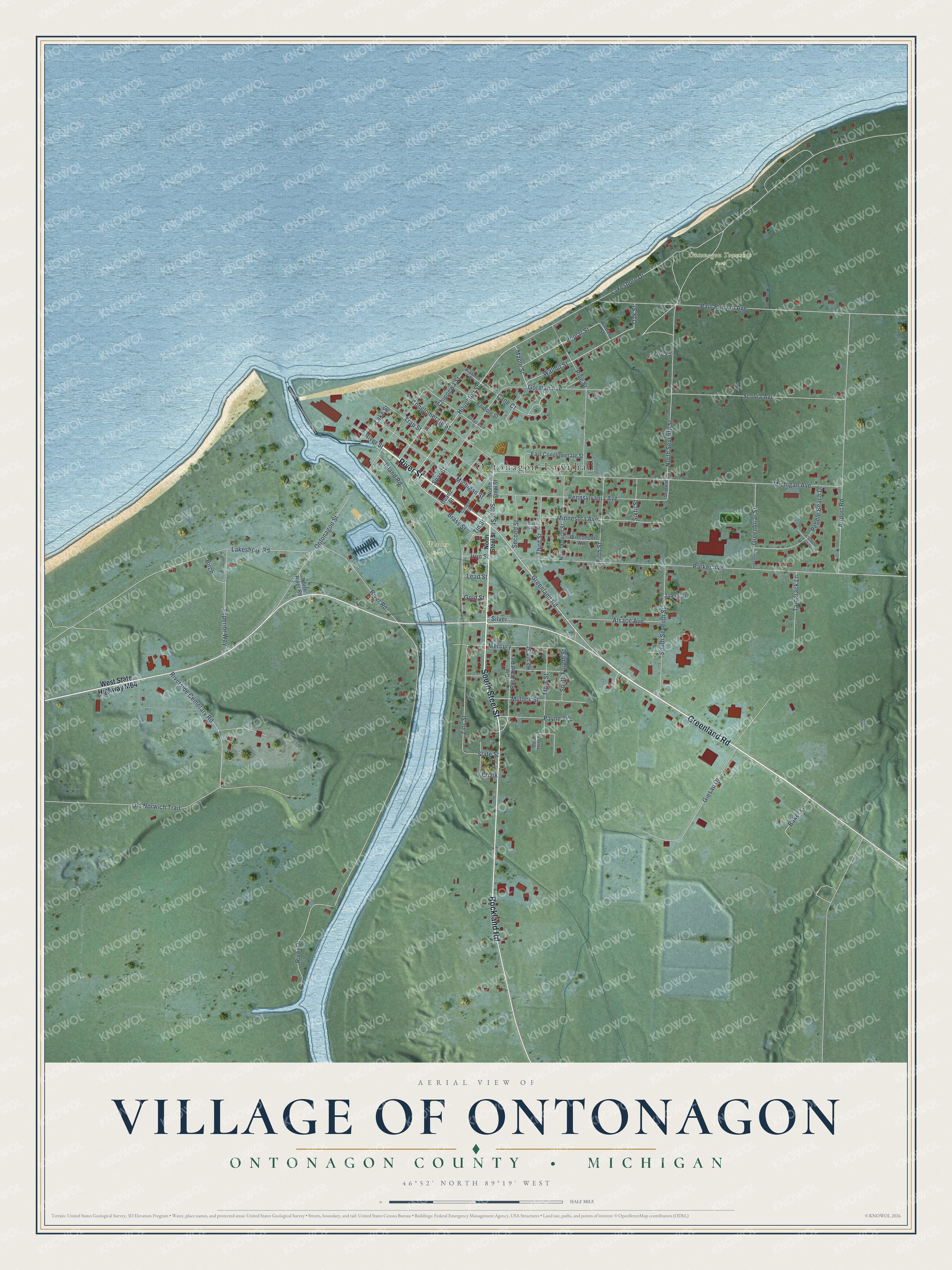Watermarked full-map preview of Ontonagon, Michigan
