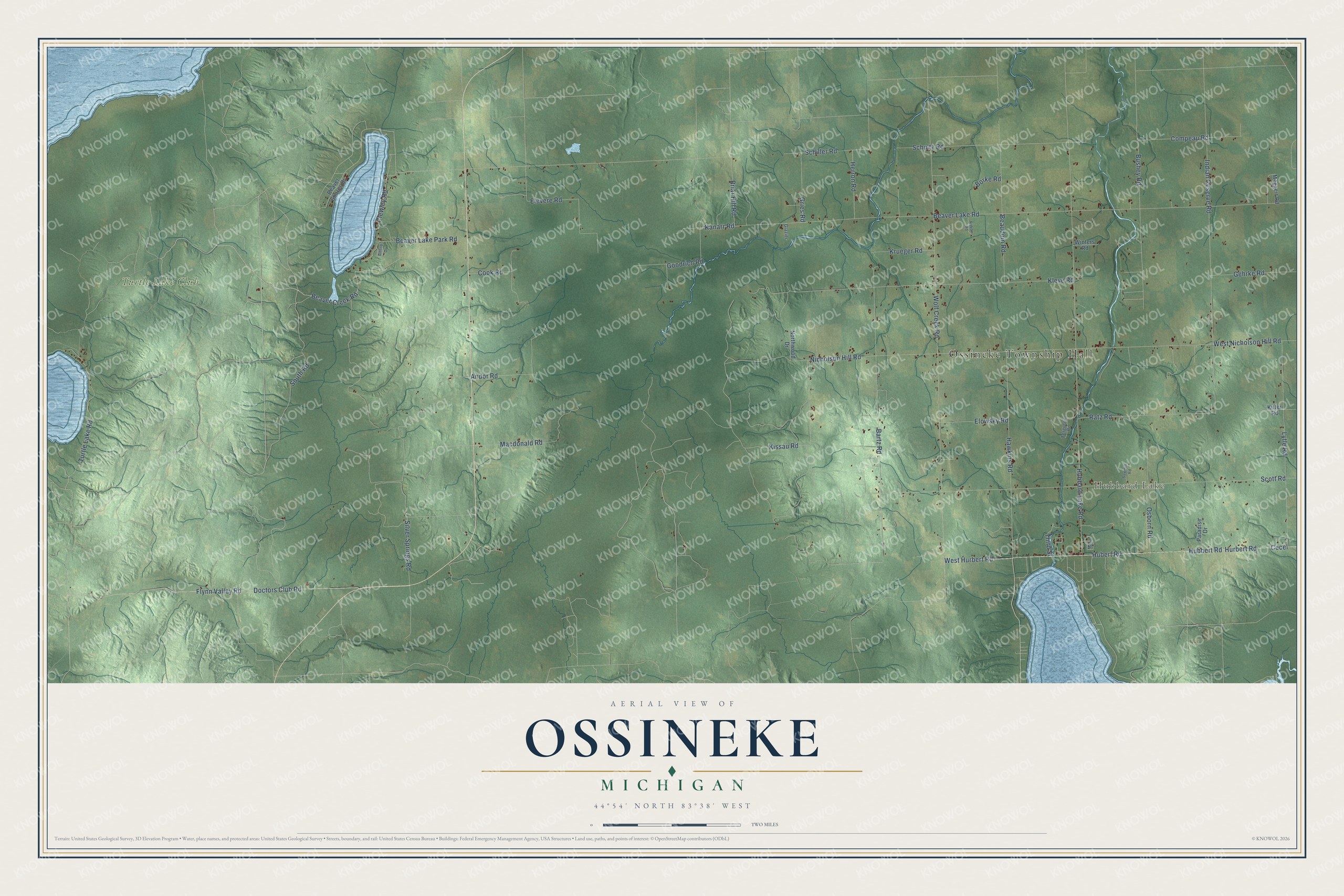 Watermarked full-map preview of Ossineke, Michigan