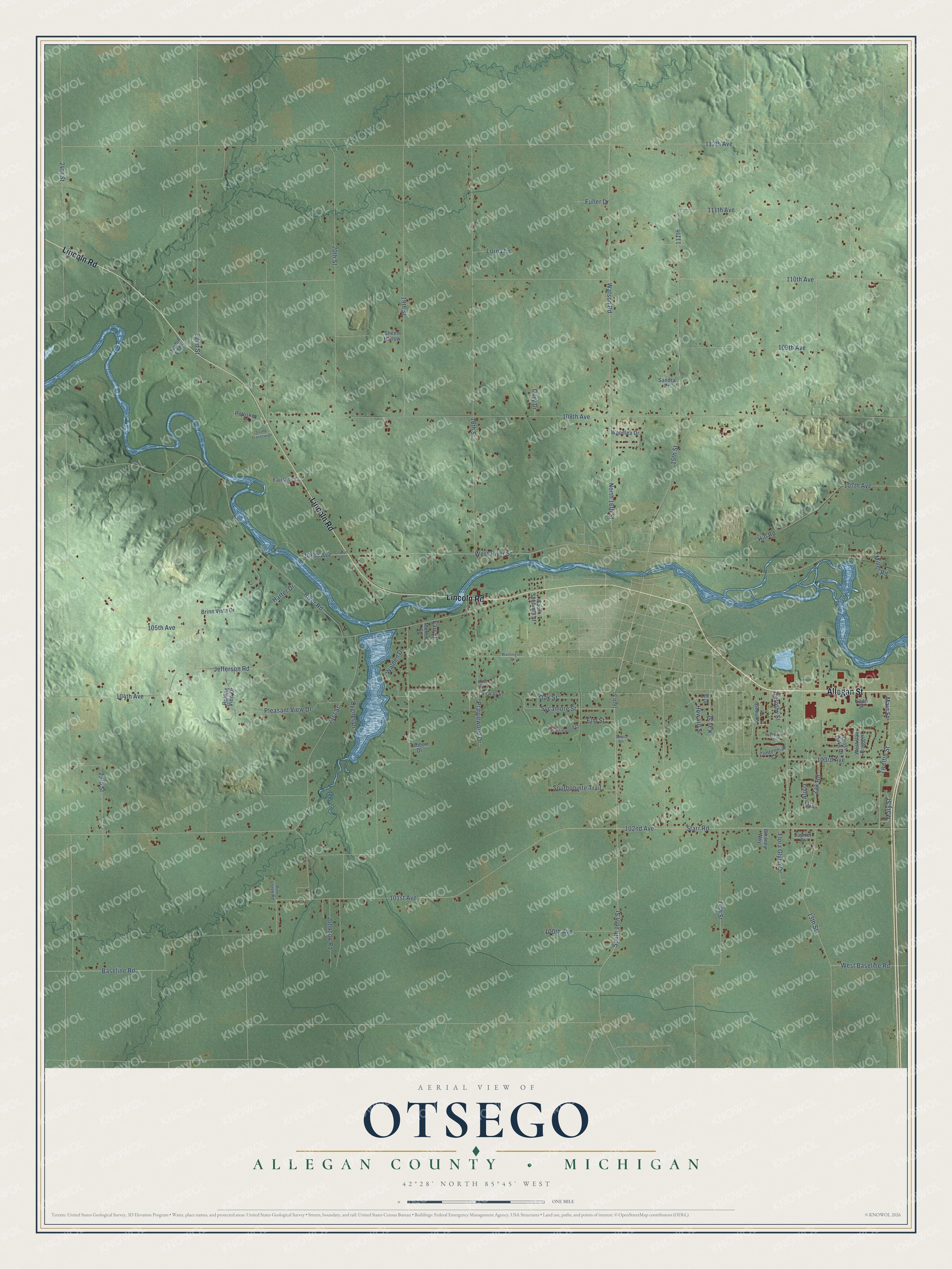 Watermarked full-map preview of Otsego, Michigan