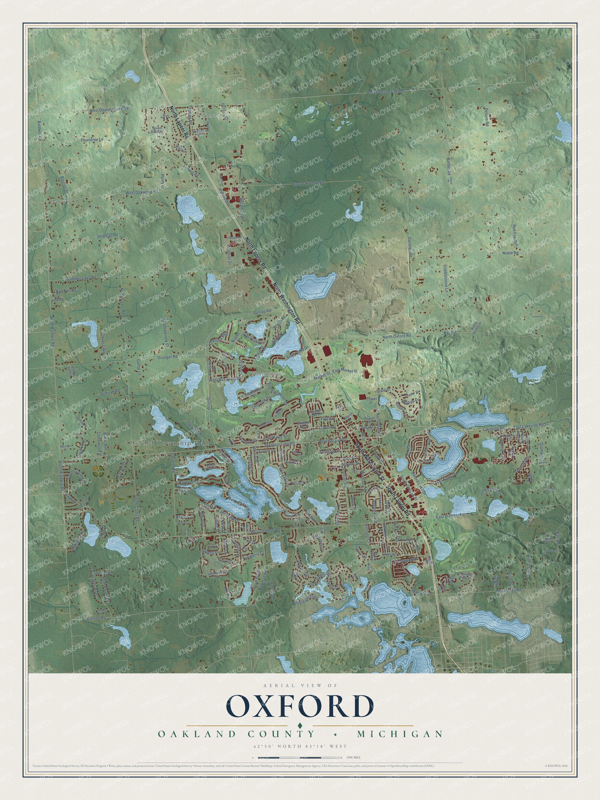 Watermarked full-map preview of Oxford, Michigan