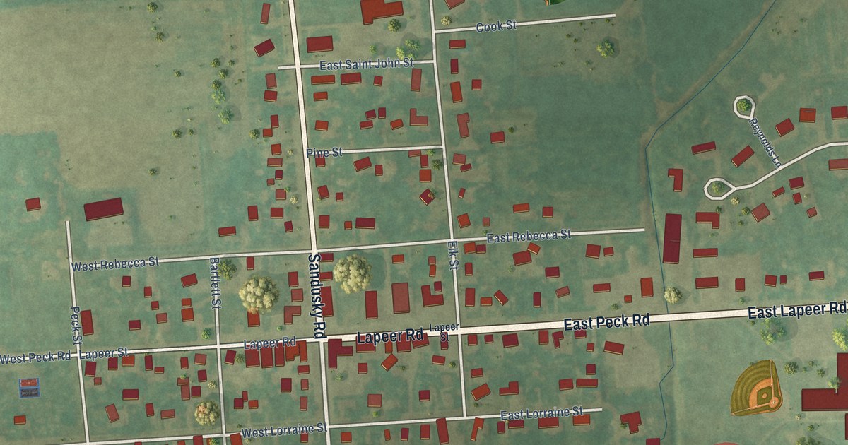 Map of Peck, Michigan in 2026