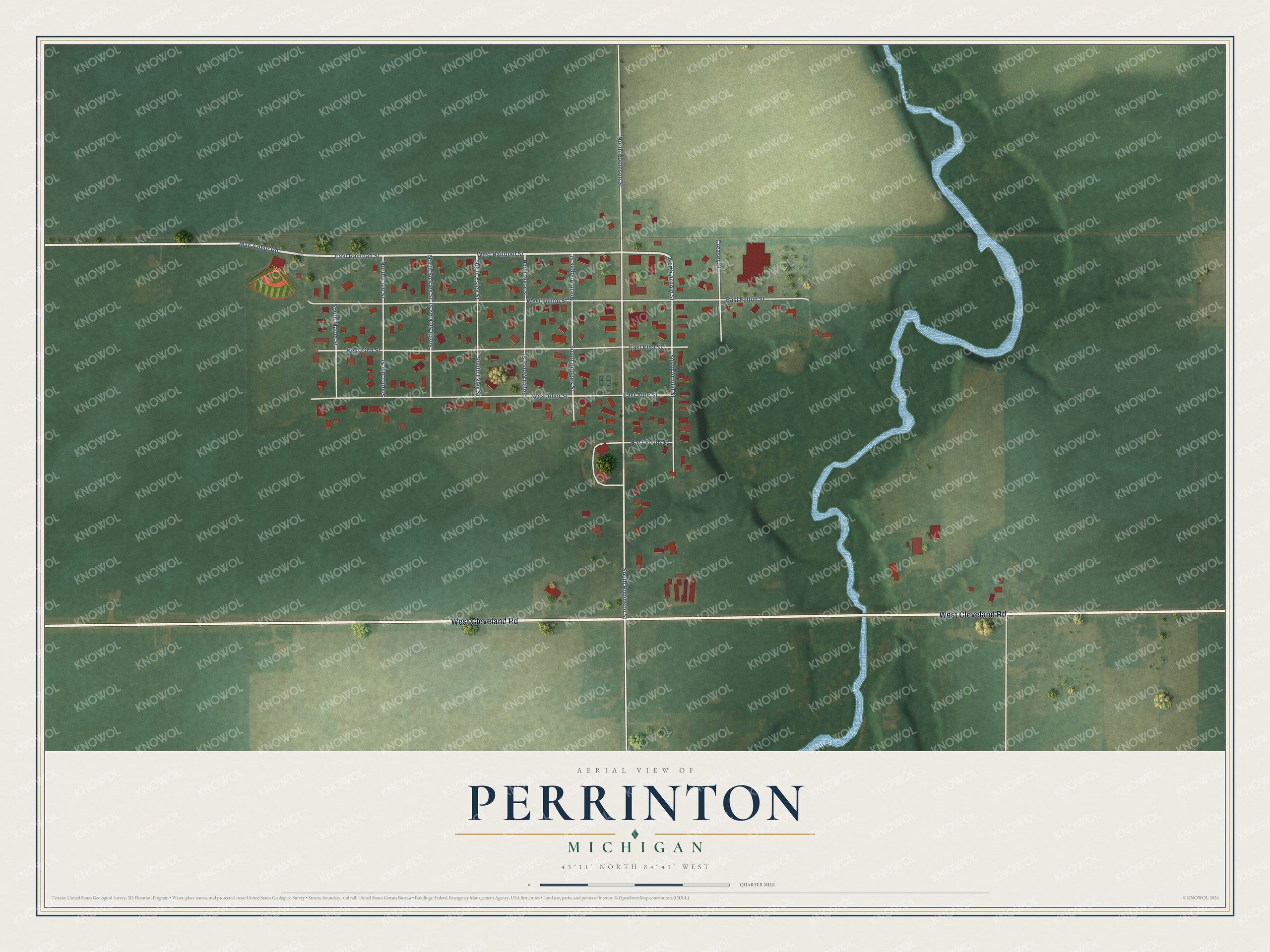Watermarked full-map preview of Perrinton, Michigan