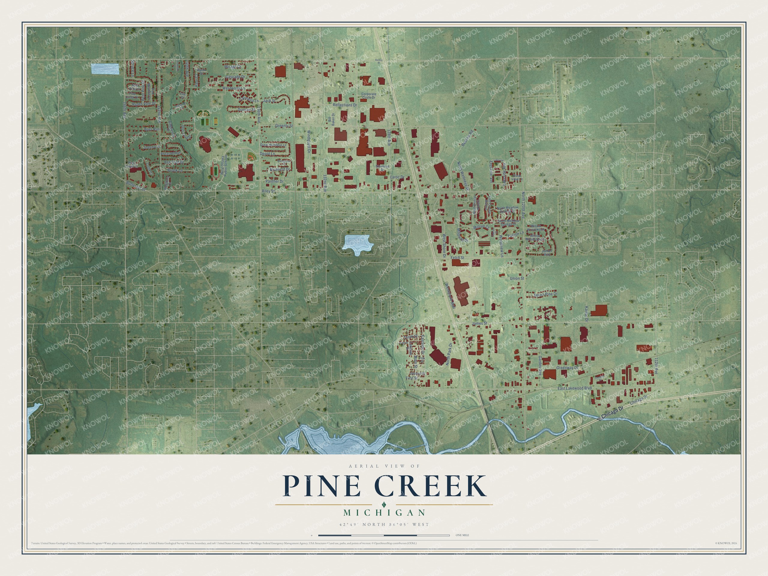Watermarked full-map preview of Pine Creek, Michigan