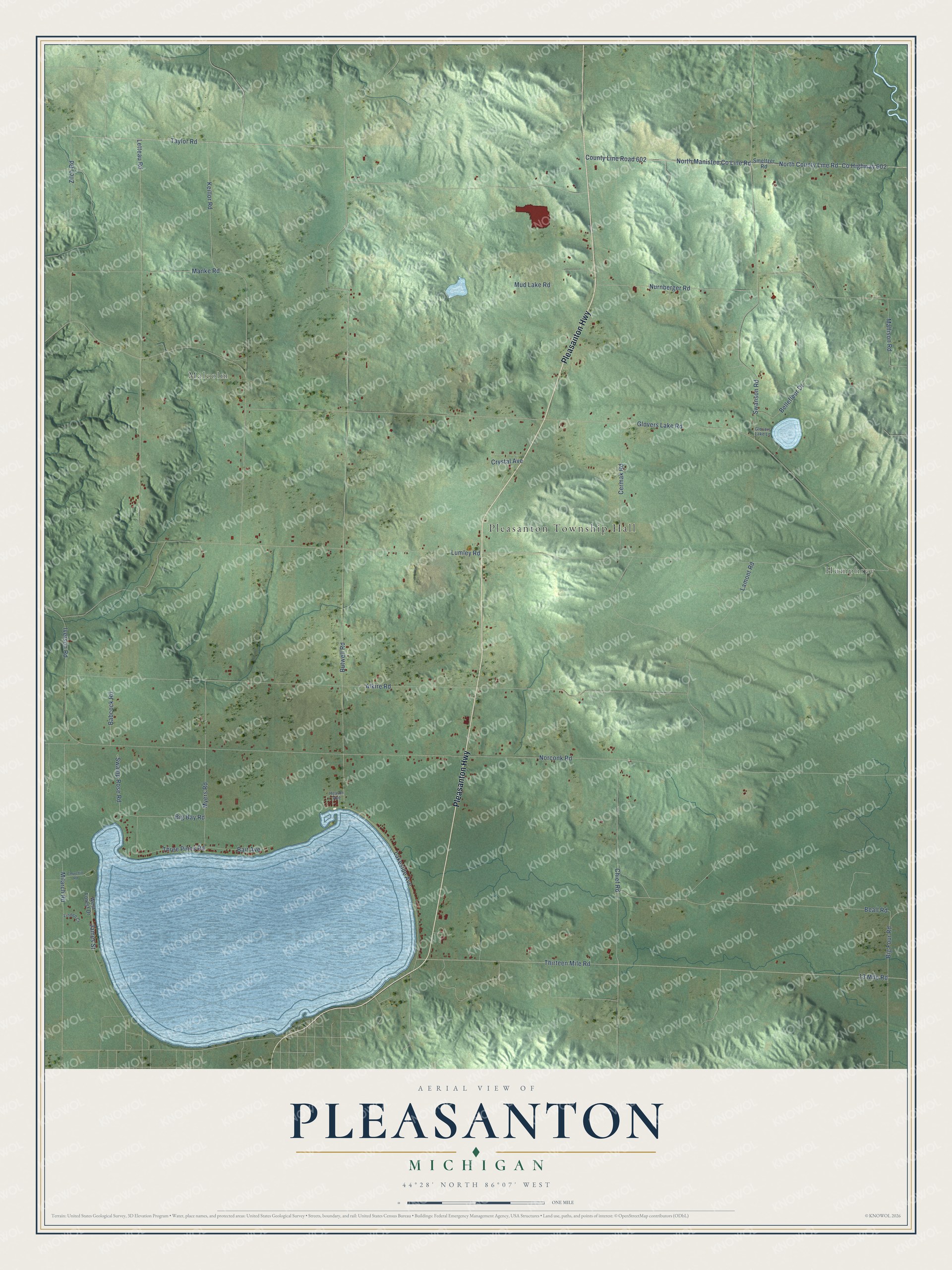 Watermarked full-map preview of Pleasanton, Michigan