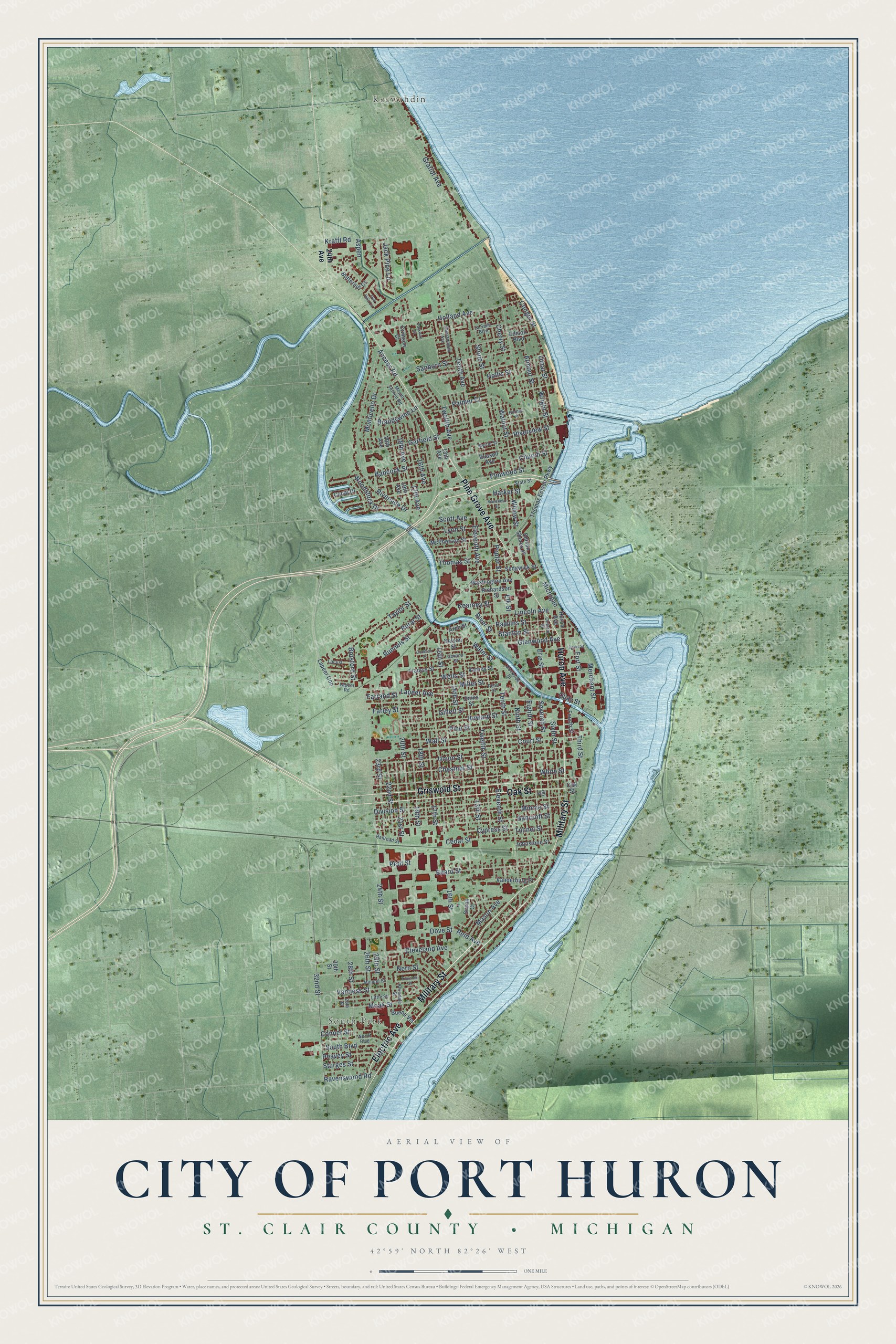 Watermarked full-map preview of Port Huron, Michigan