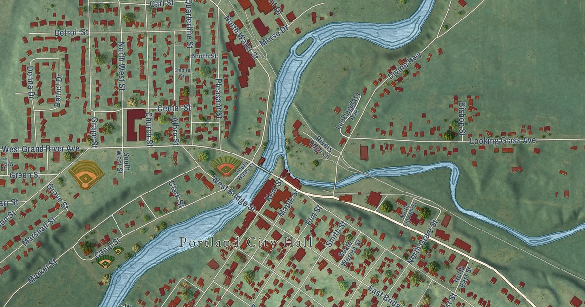 Map of Portland City, Michigan in 2026