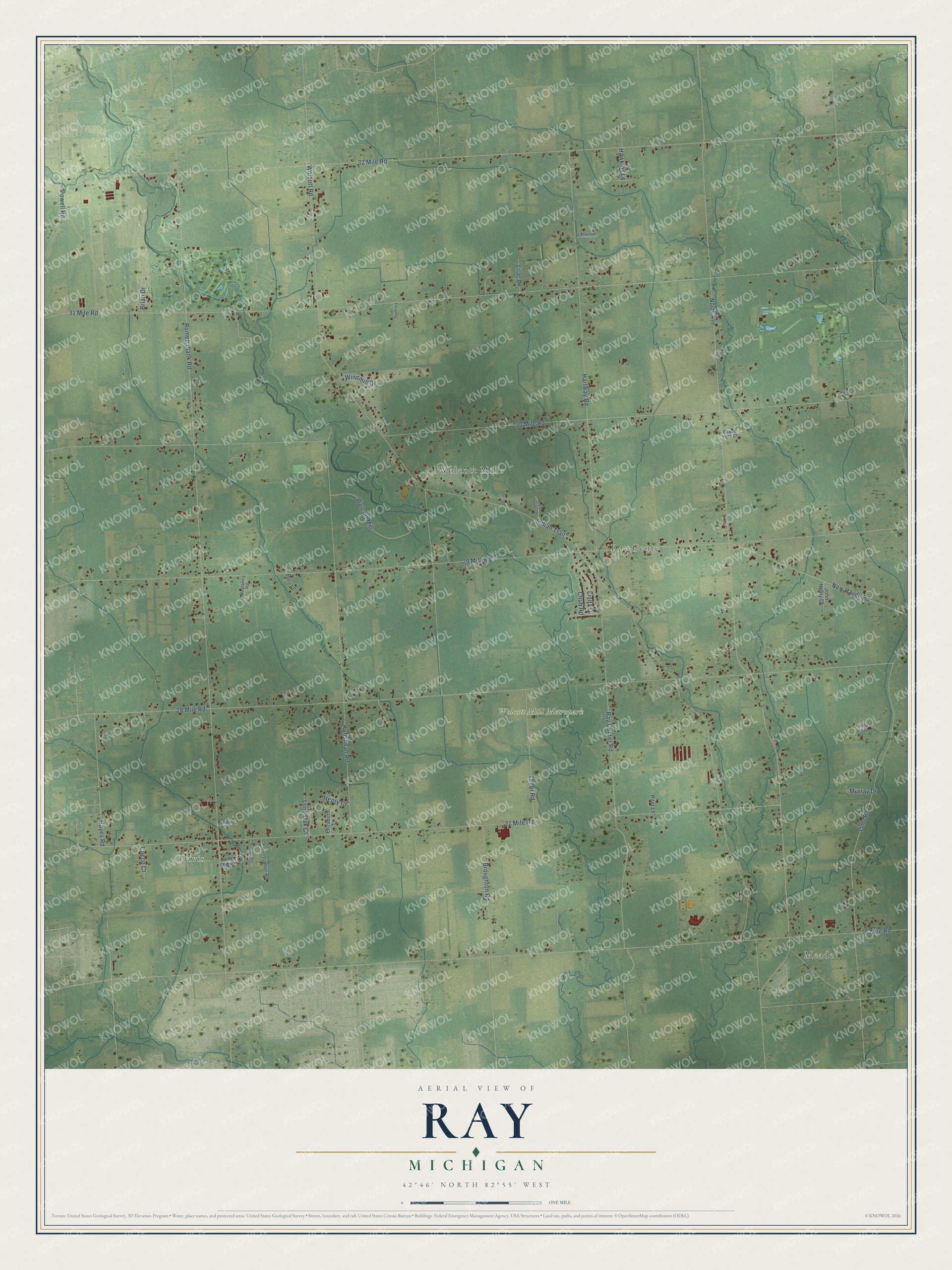 Watermarked full-map preview of Ray, Michigan