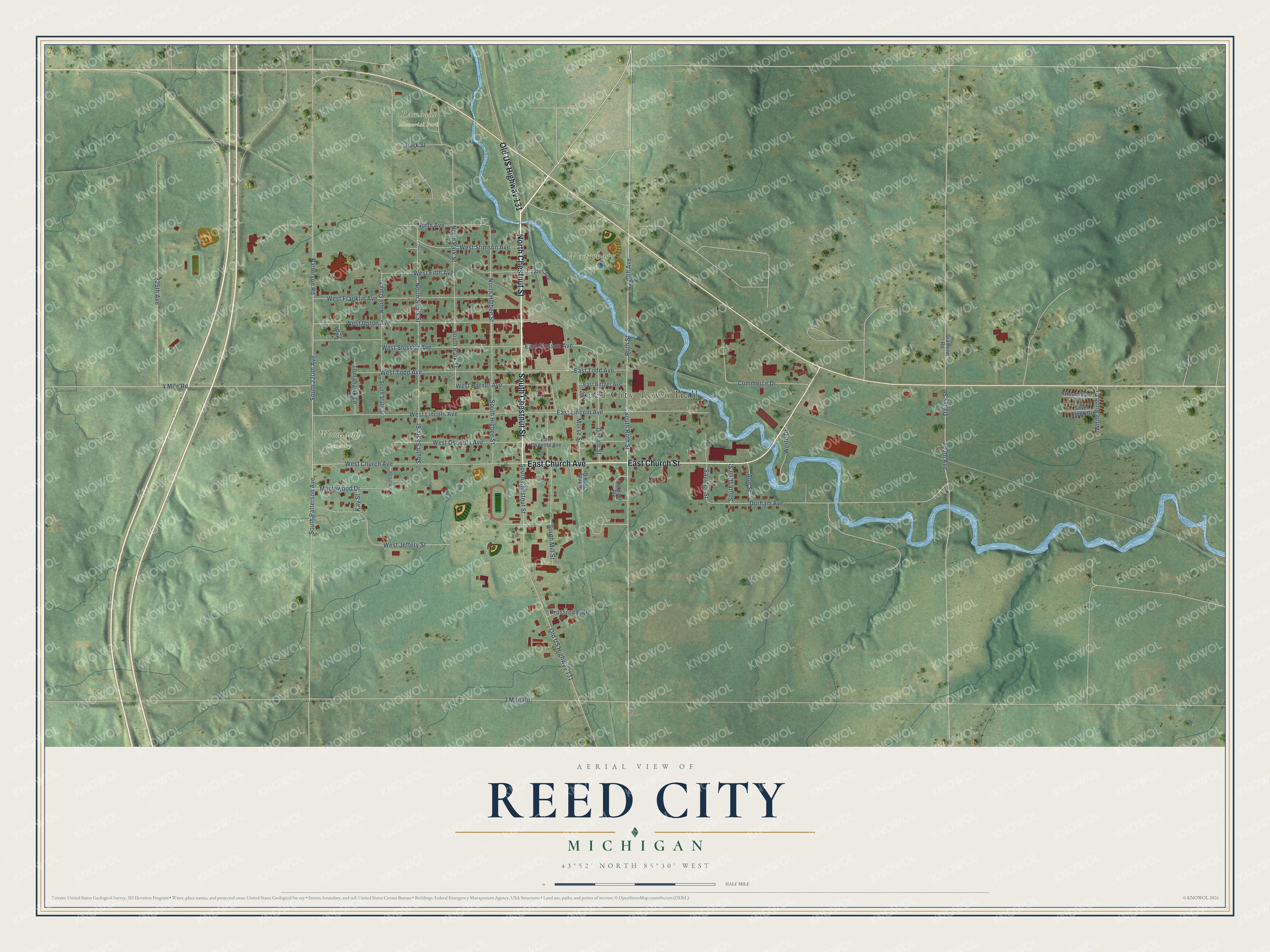 Watermarked full-map preview of Reed City, Michigan