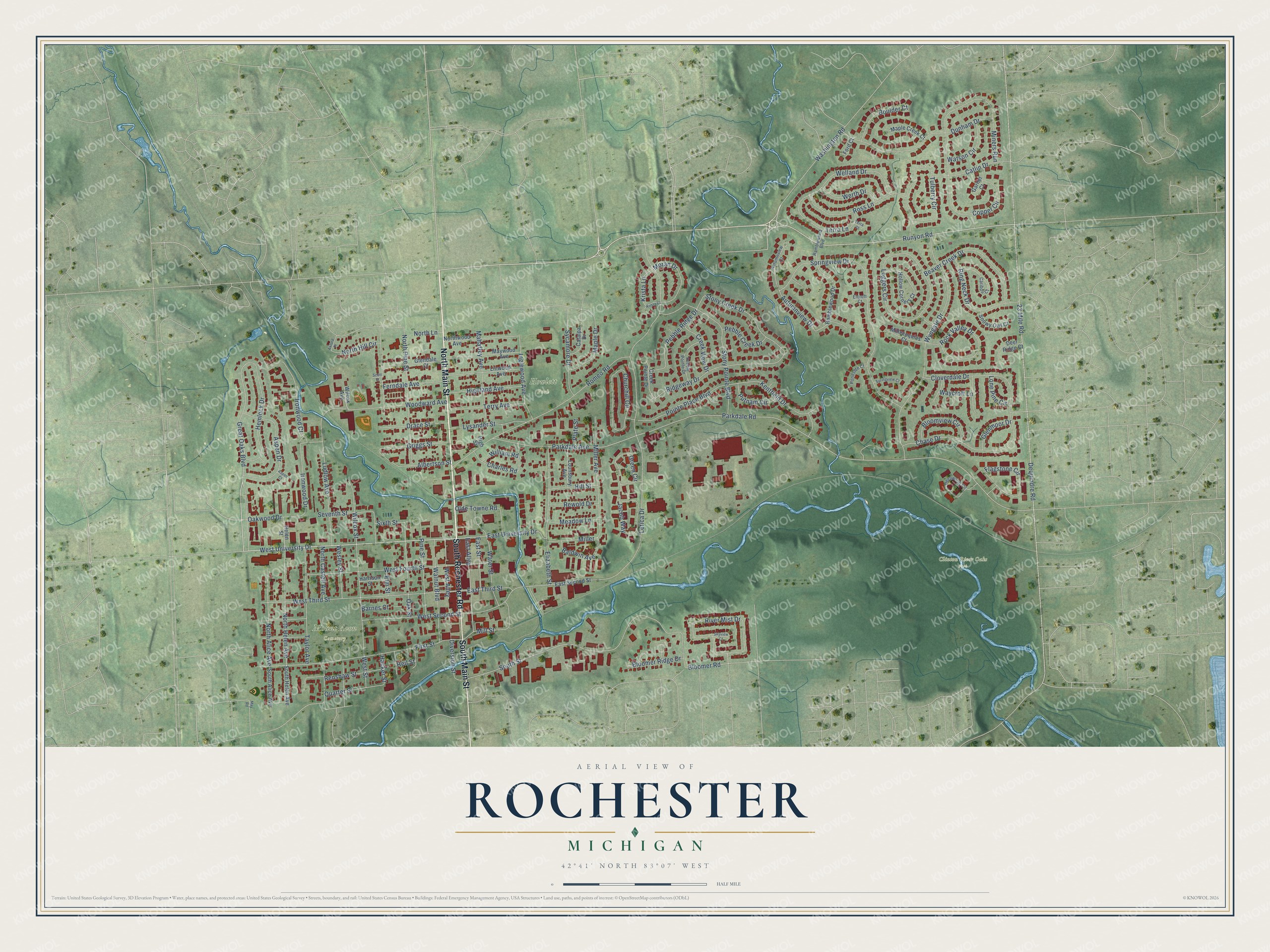 Watermarked full-map preview of Rochester, Michigan