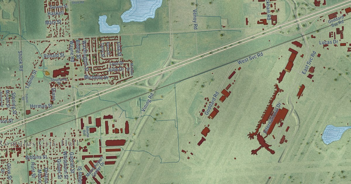 Map of Romulus, Michigan in 2026