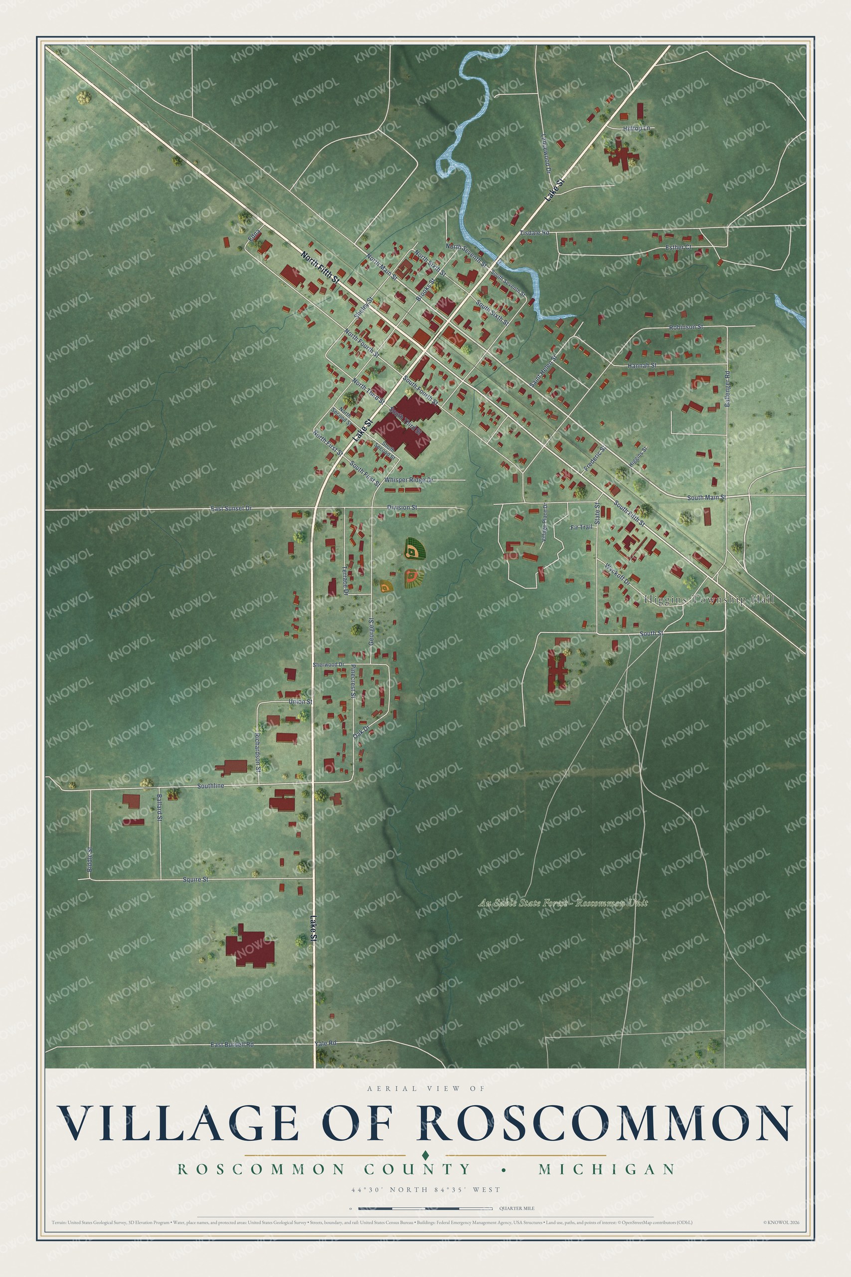 Watermarked full-map preview of Roscommon, Michigan