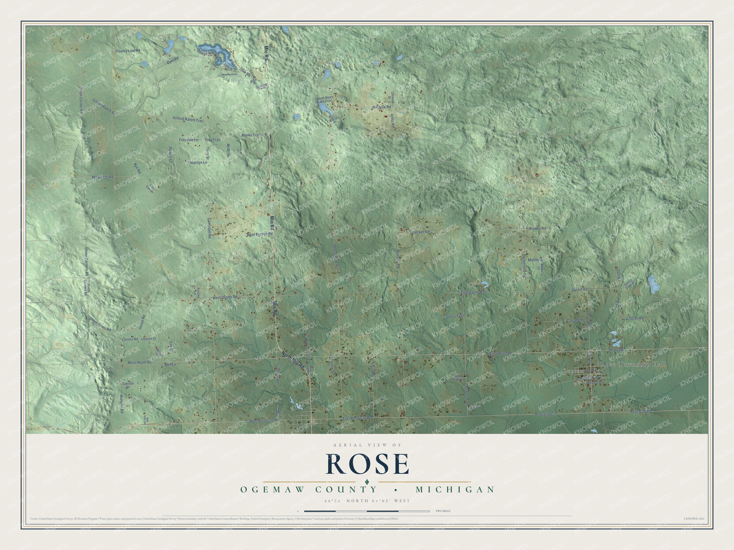 Watermarked full-map preview of Rose, Michigan