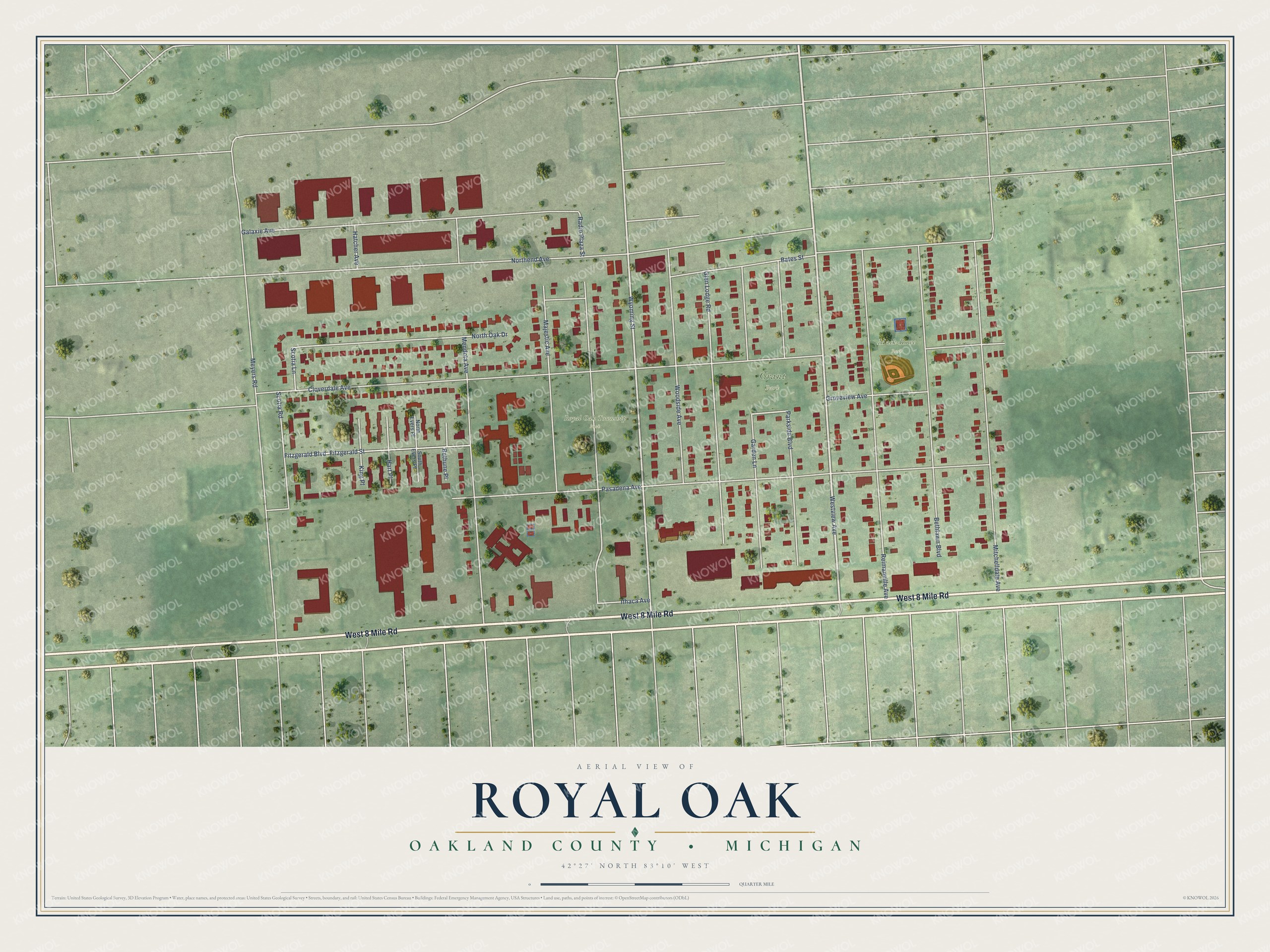 Watermarked full-map preview of Royal Oak, Michigan