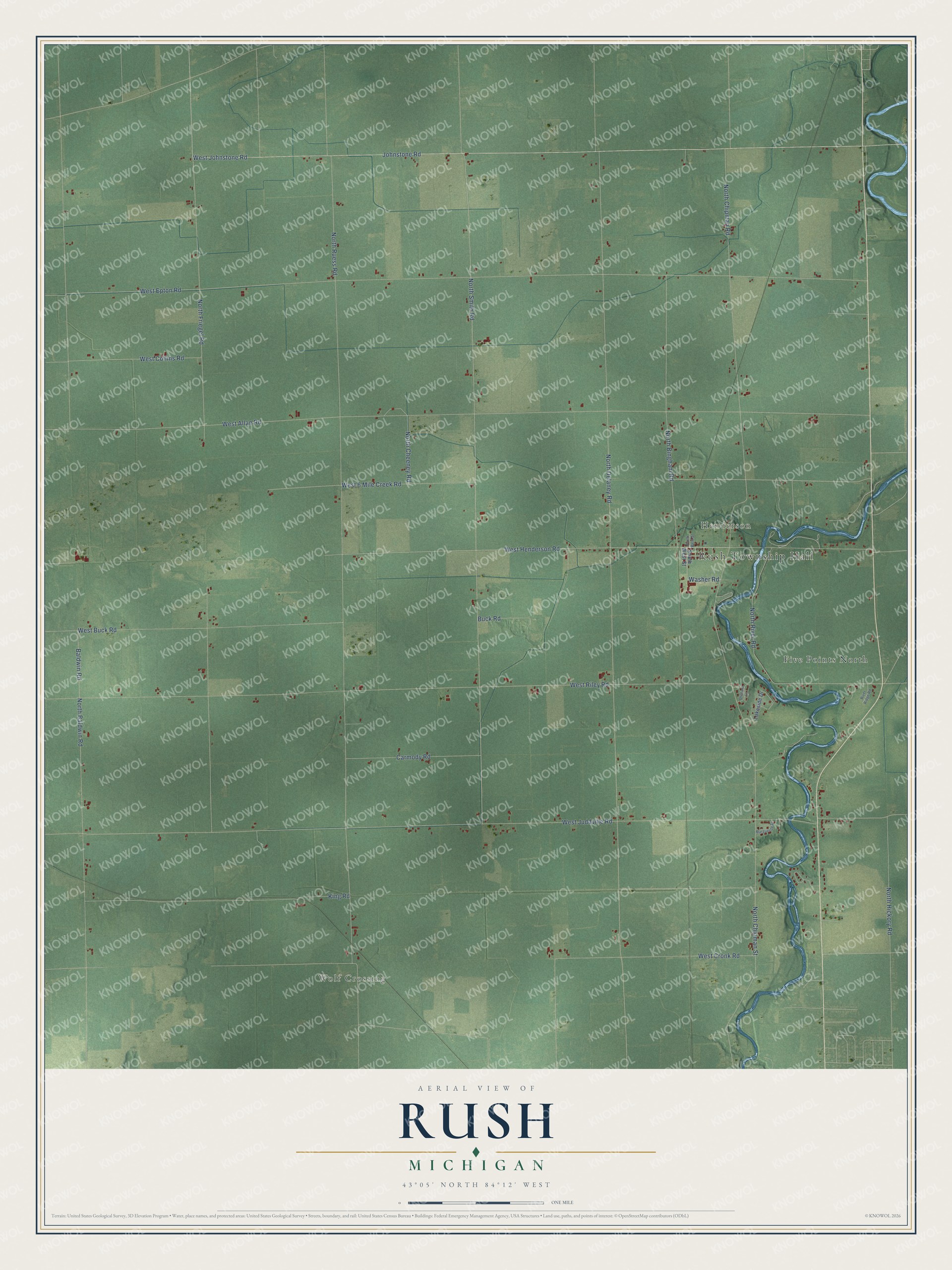 Watermarked full-map preview of Rush, Michigan