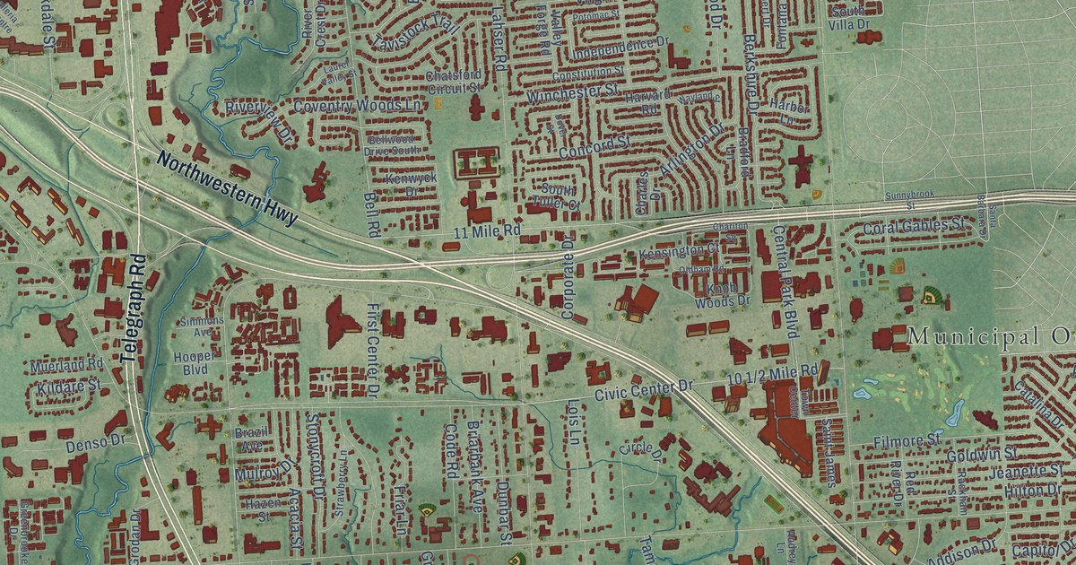 Map of Southfield City, Michigan in 2026