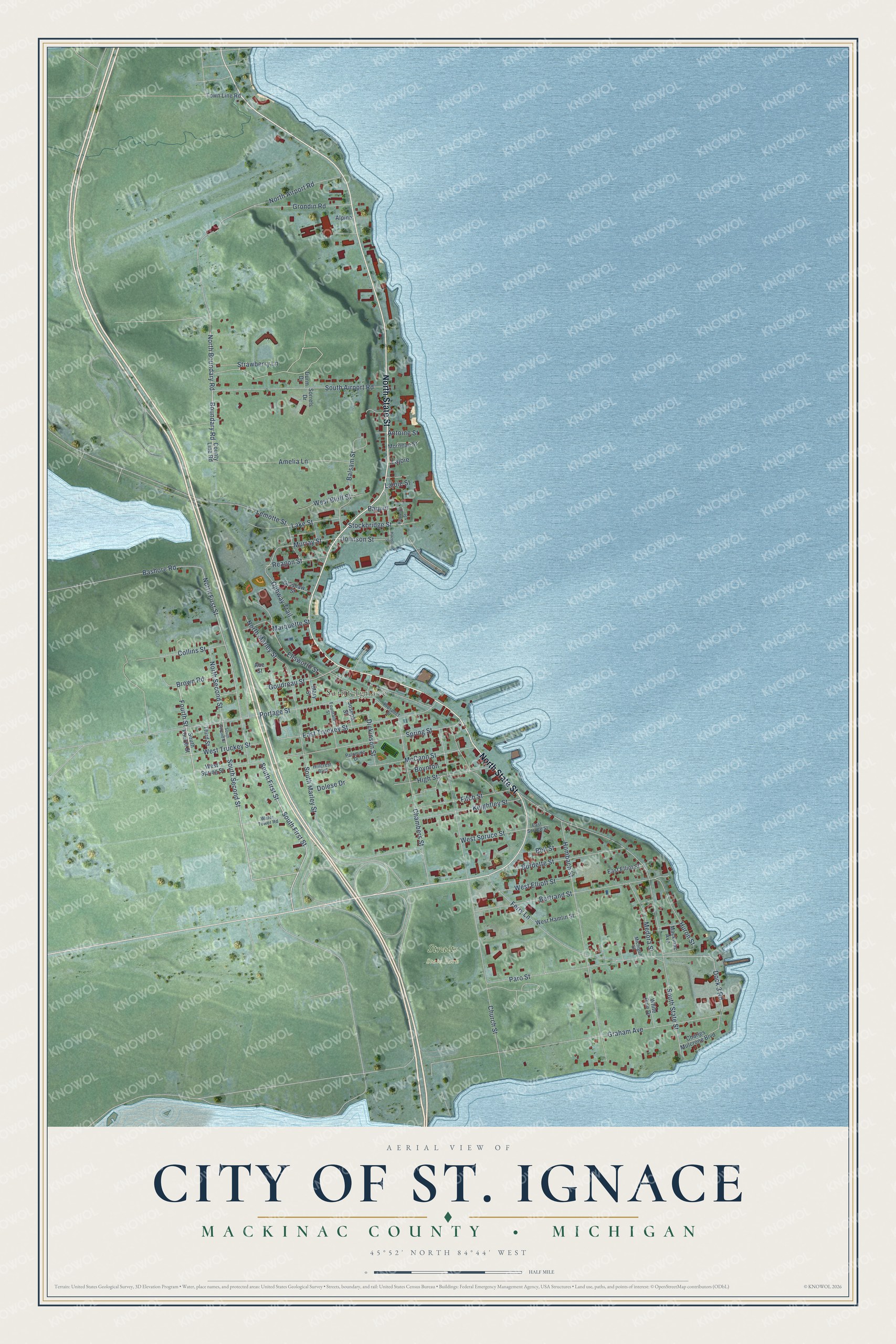 Watermarked full-map preview of St. Ignace, Michigan