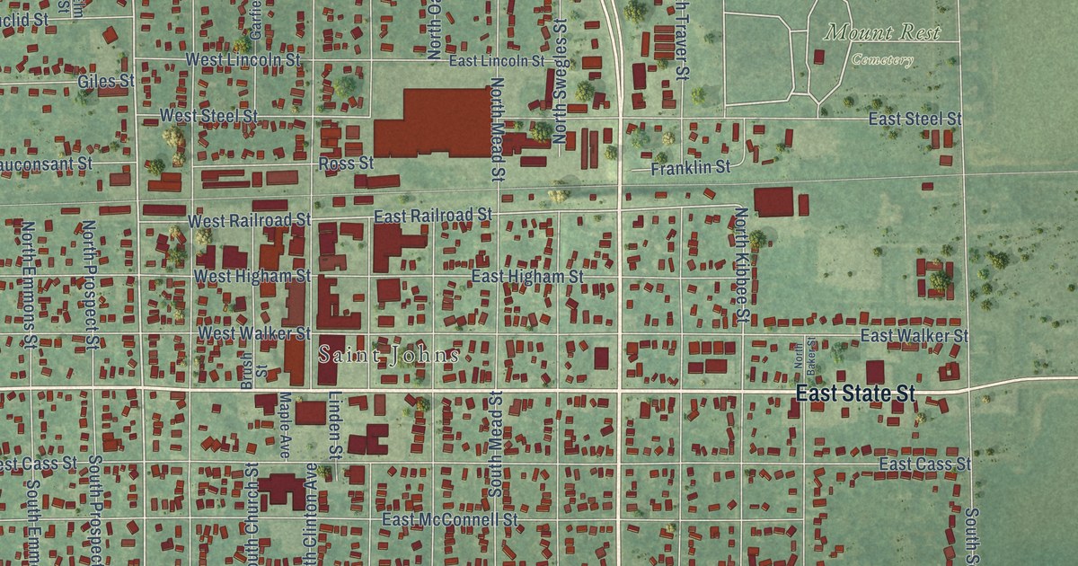 Map of St. Johns, Michigan in 2026