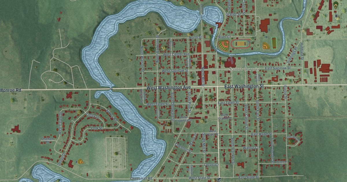 Map of St. Louis, Michigan in 2026