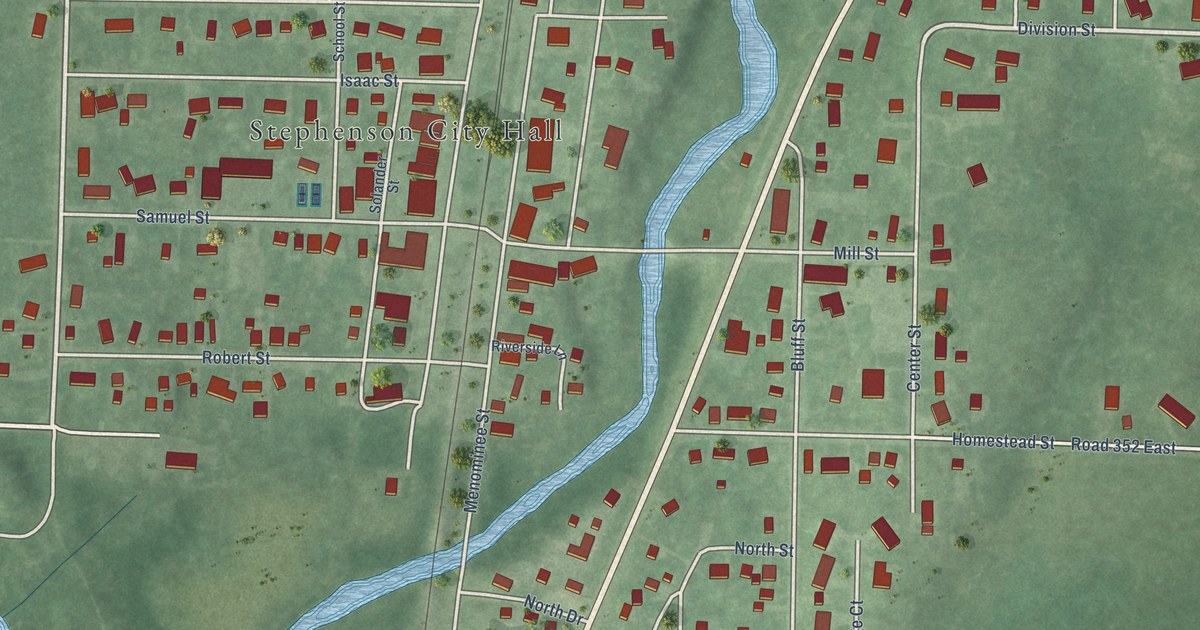 Map of Stephenson City, Michigan in 2026